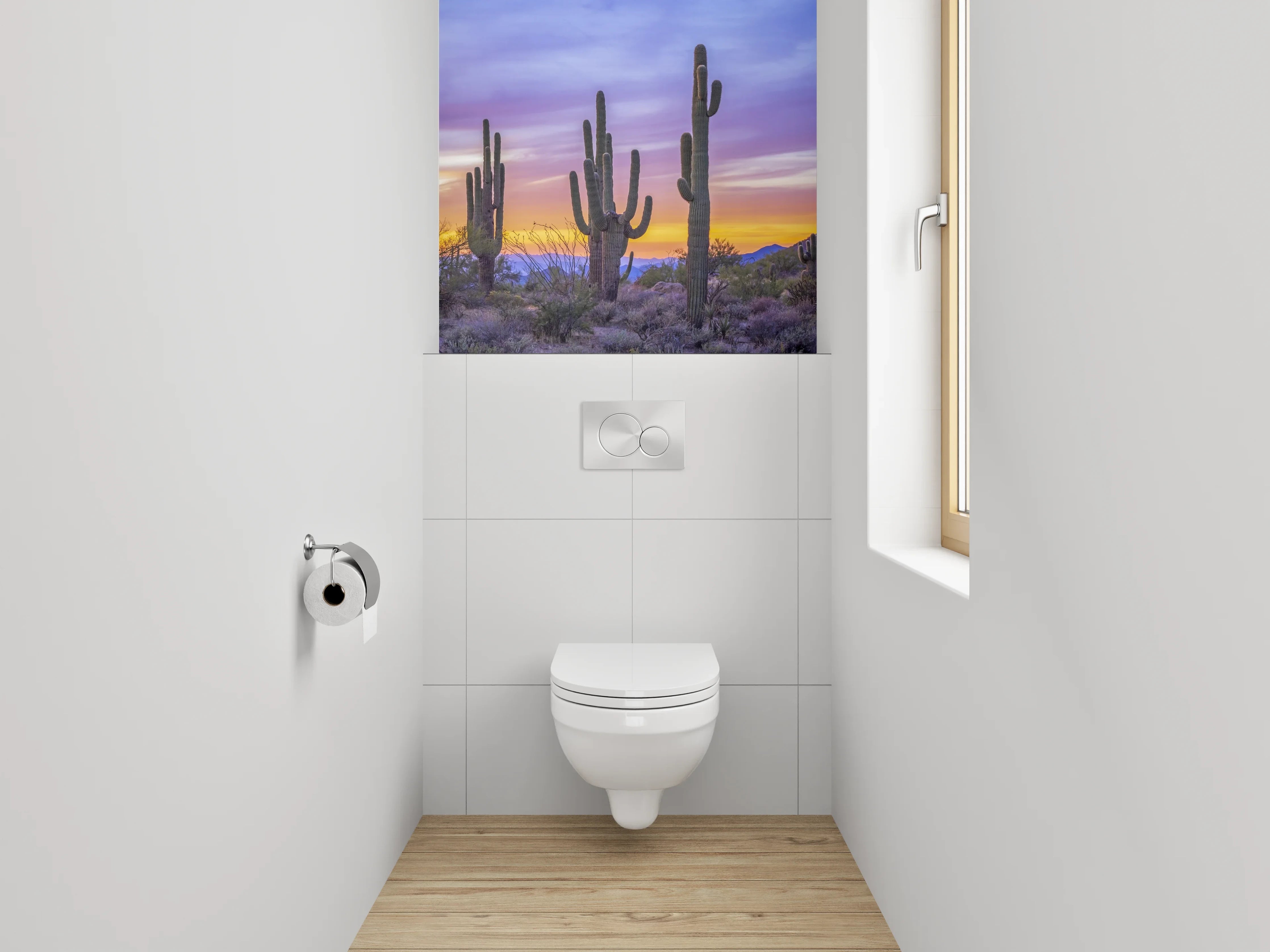 WC-Rückwand - Kaktussonnenuntergang in der Wüste