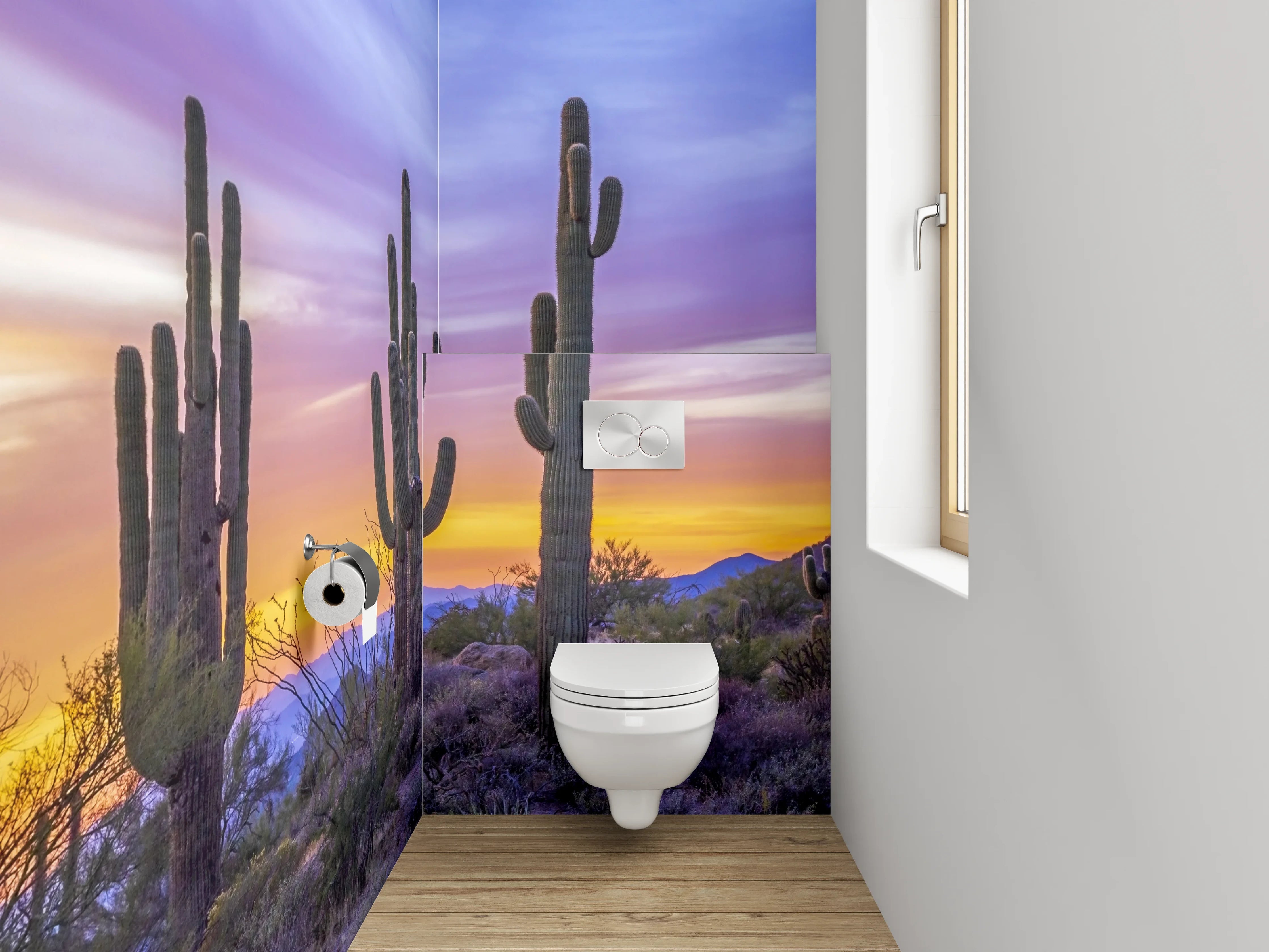 WC-Rückwand - Kaktussonnenuntergang in der Wüste