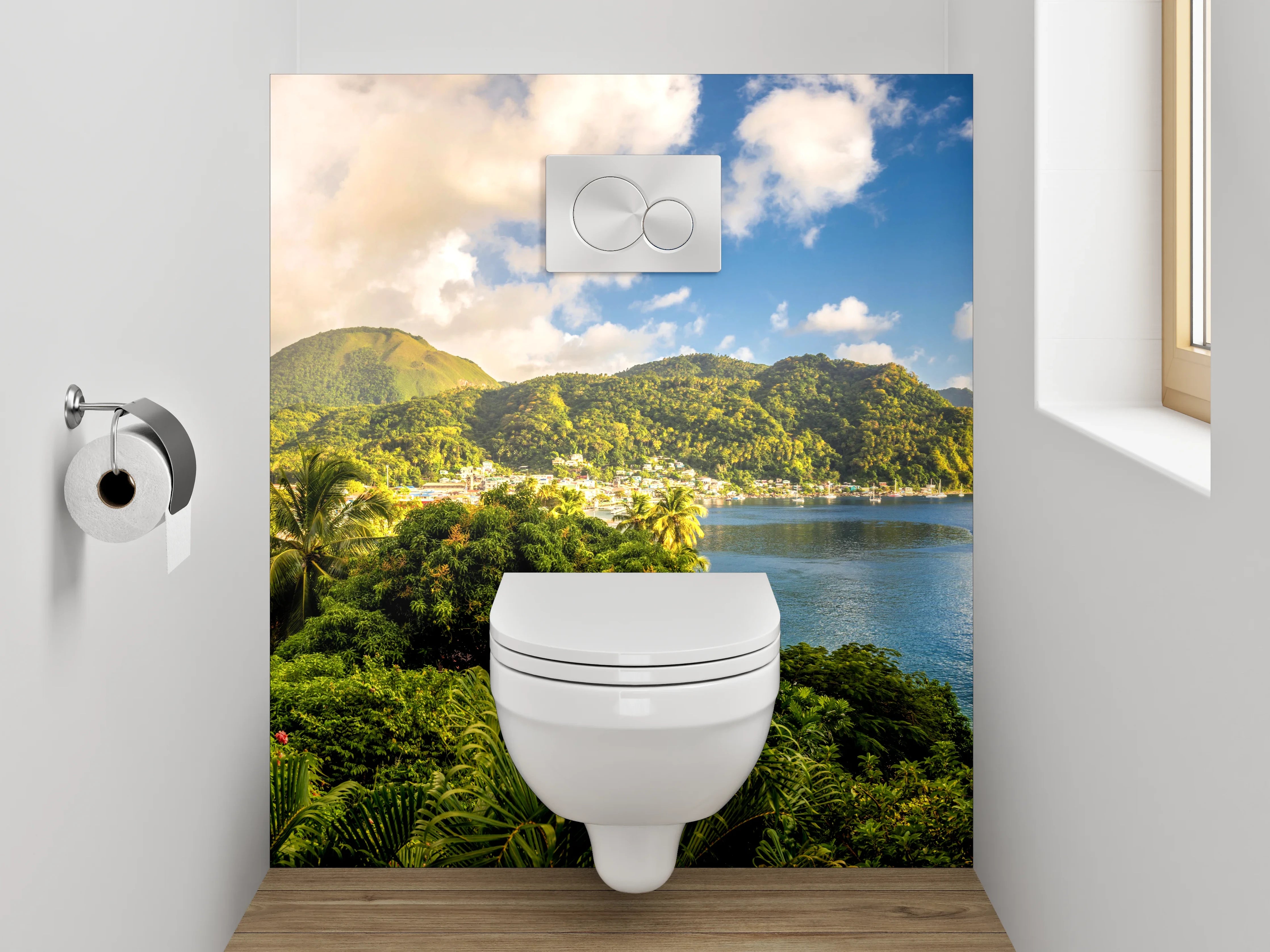 WC-Rückwand - Karibik Panorama mit Bergen