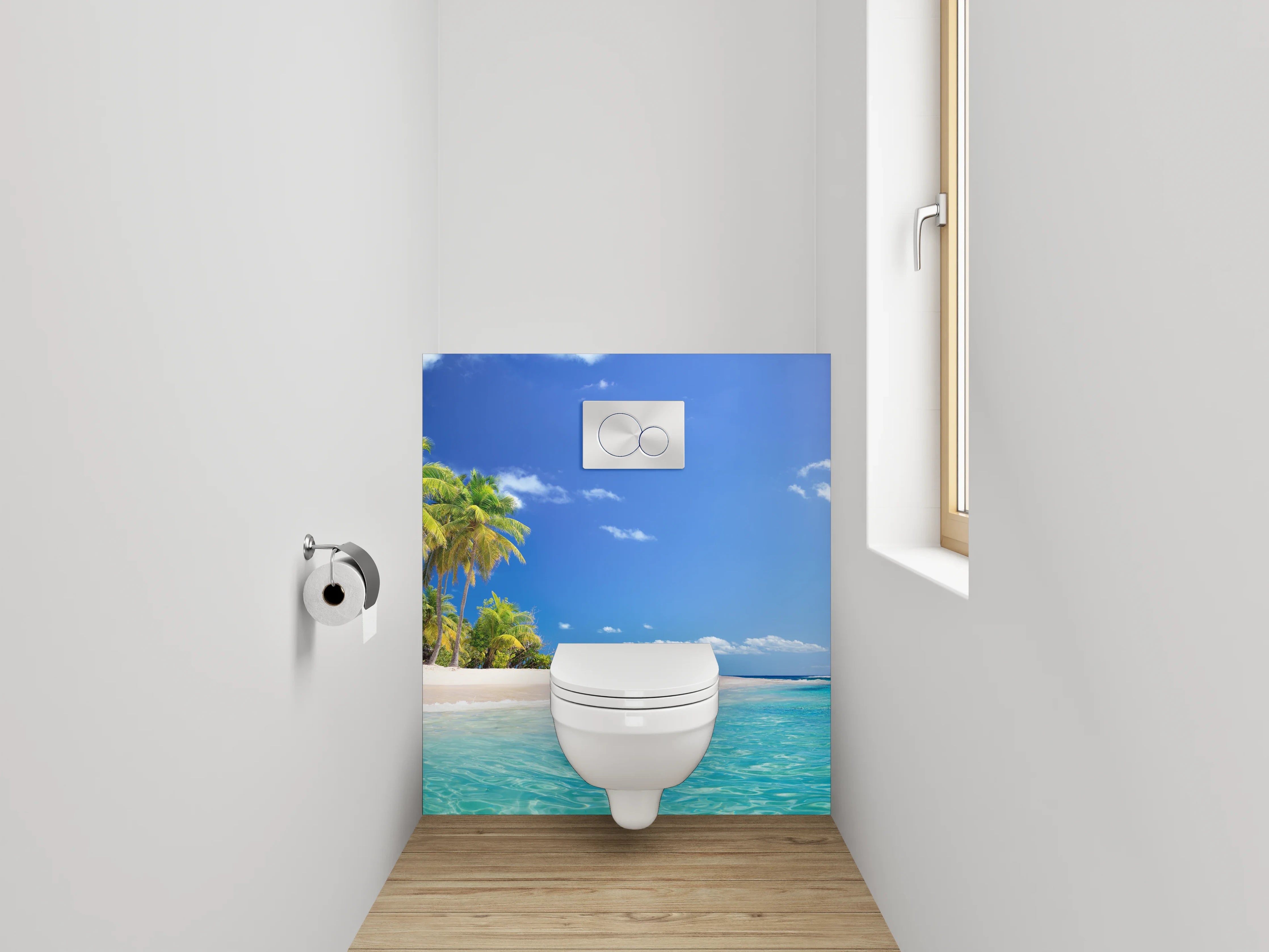 WC-Rückwand - Karibik Strand mit Palmen und Meer