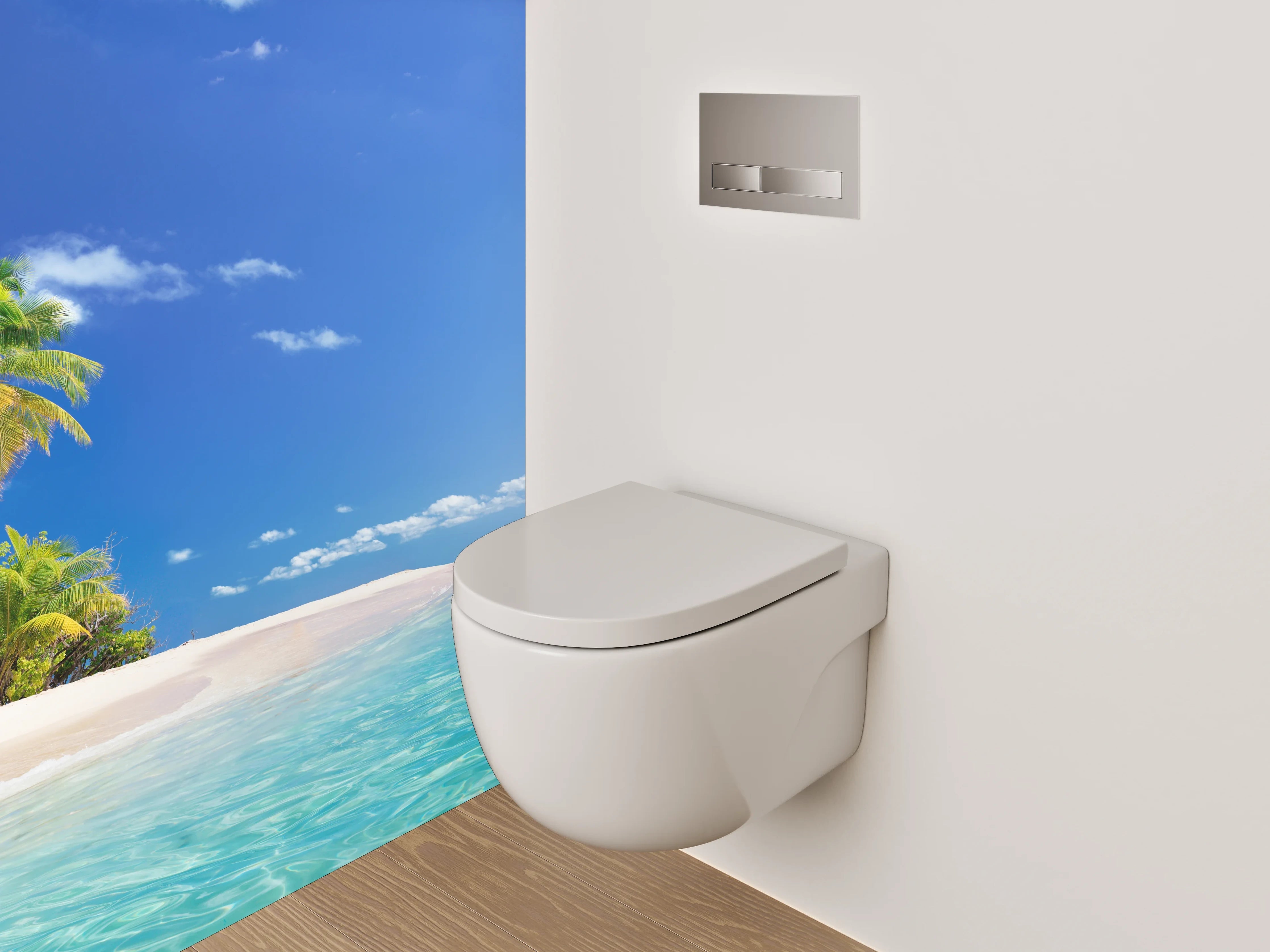 WC-Rückwand - Karibik Strand mit Palmen und Meer