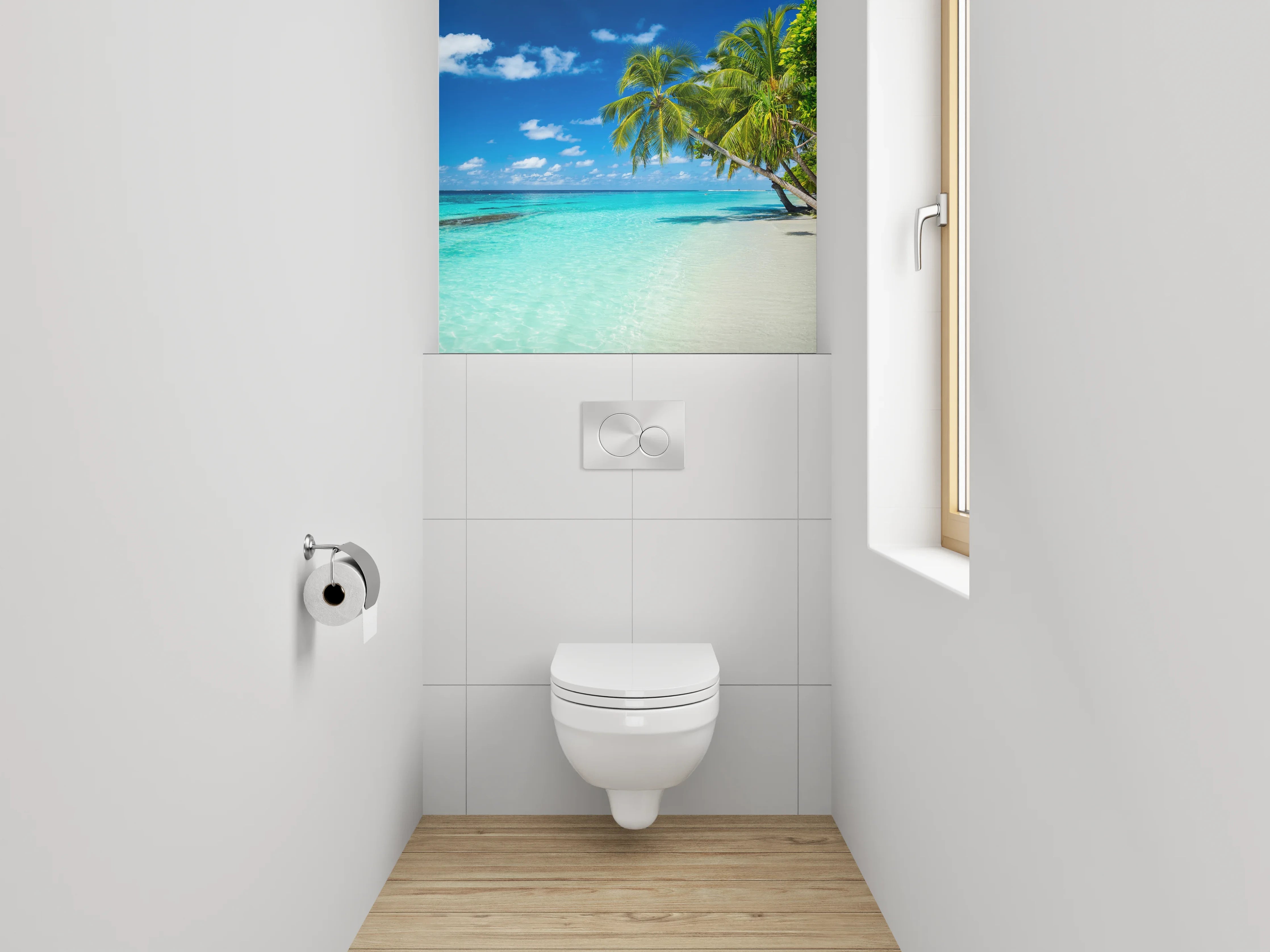 WC-Rückwand - Karibikstrand – Türkises Meer und Palmen