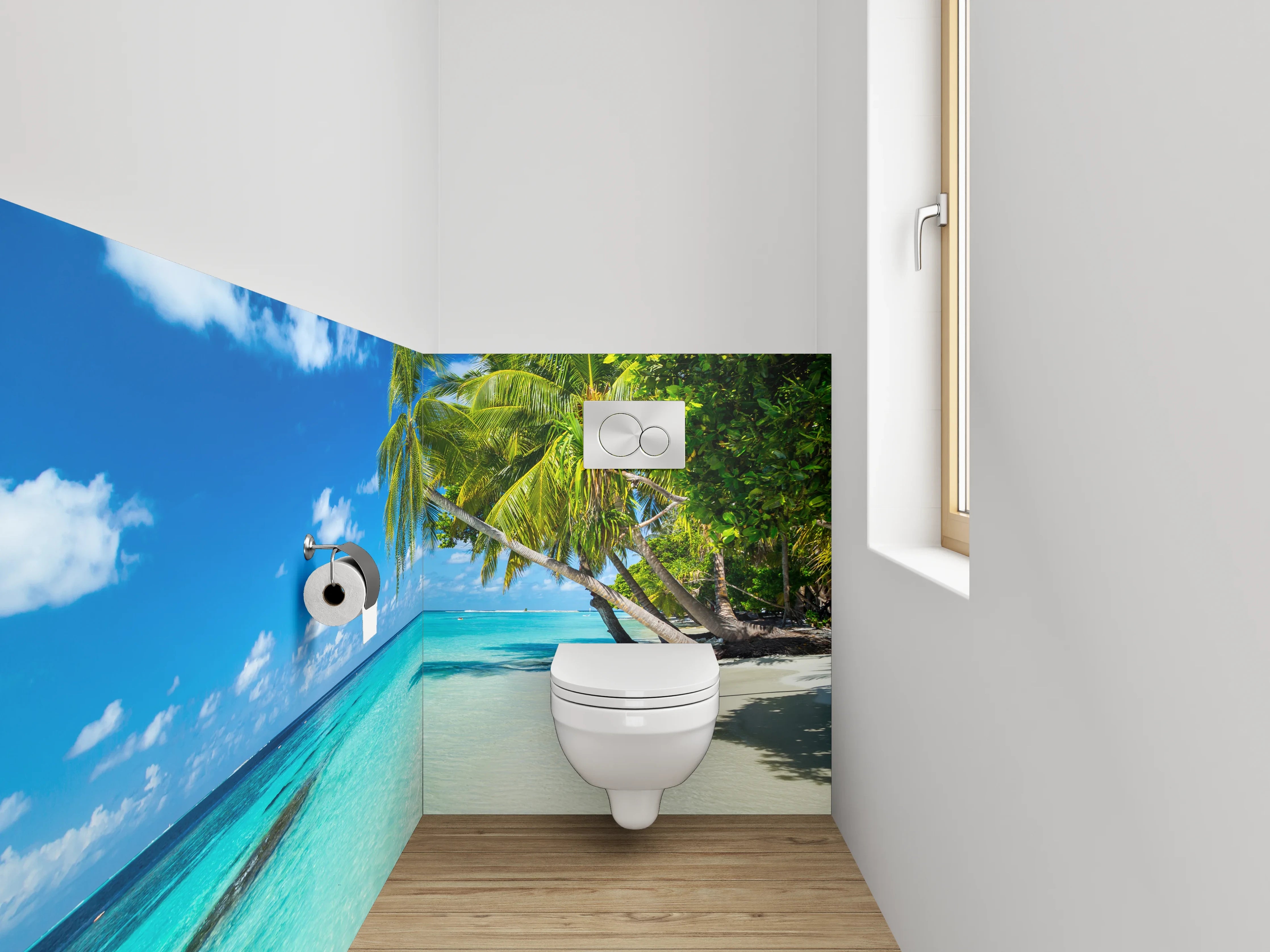 WC-Rückwand - Karibikstrand – Türkises Meer und Palmen
