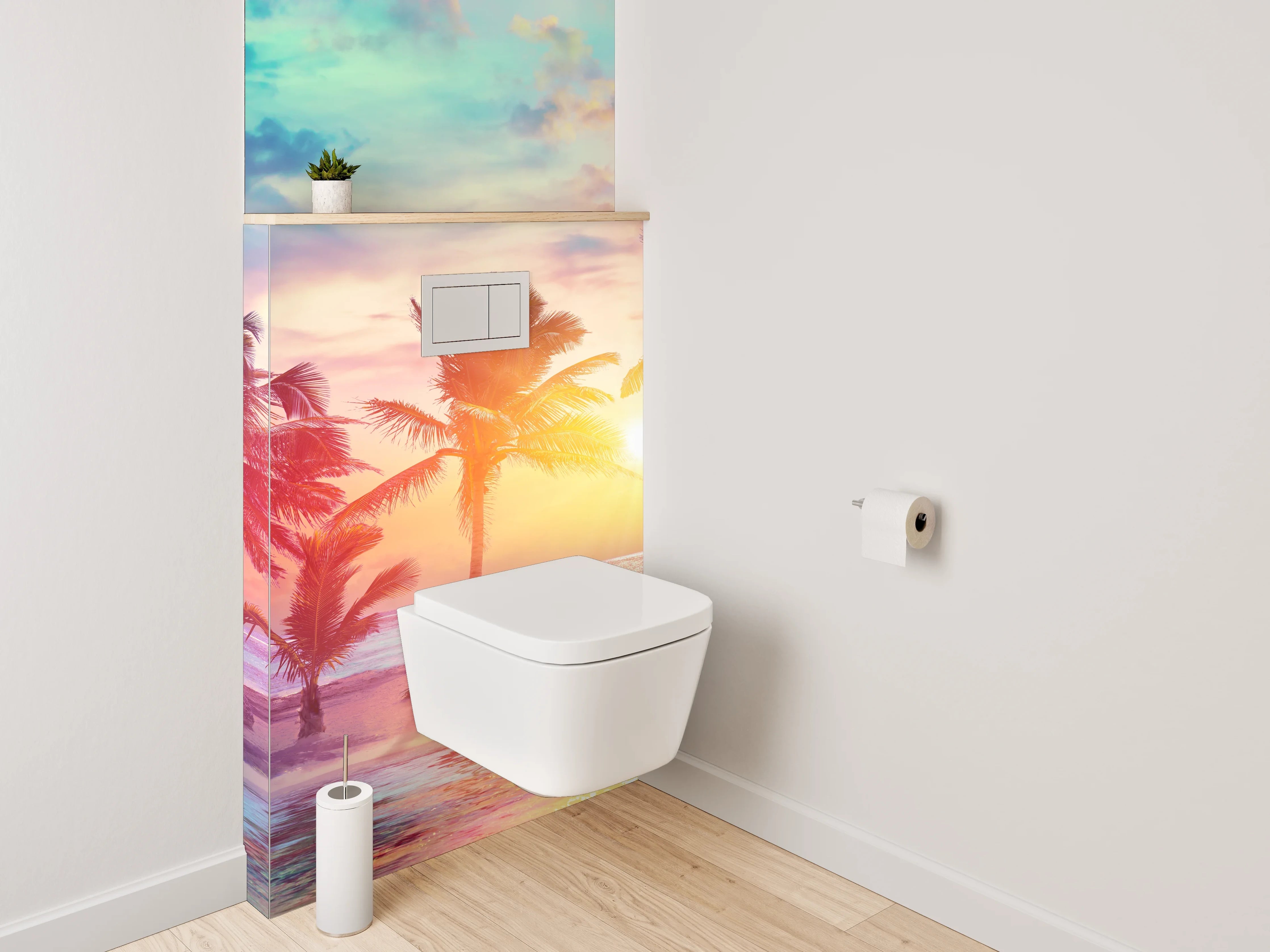 WC-Rückwand - Karibischer Sonnenuntergang mit Palmen
