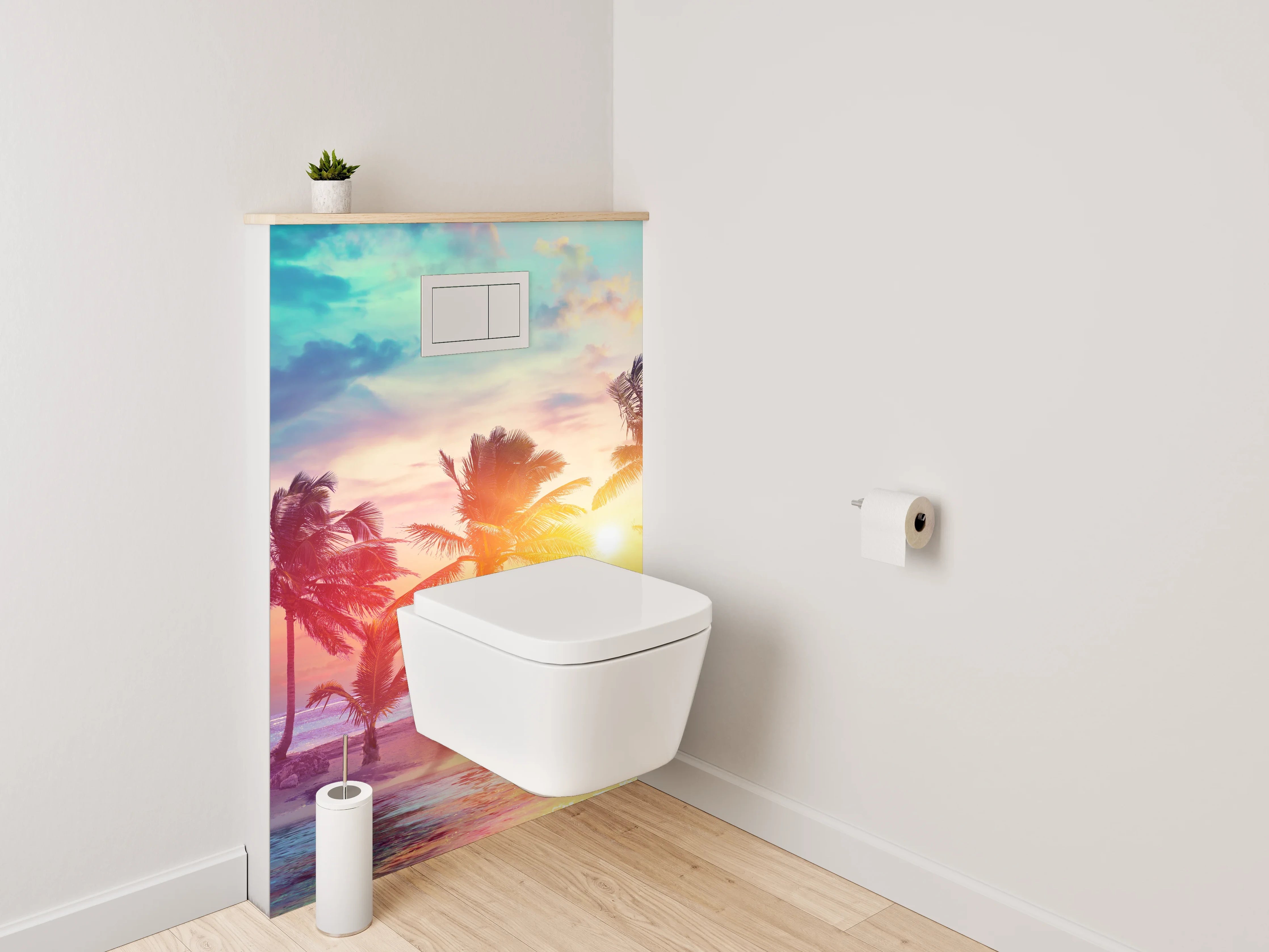 WC-Rückwand - Karibischer Sonnenuntergang mit Palmen