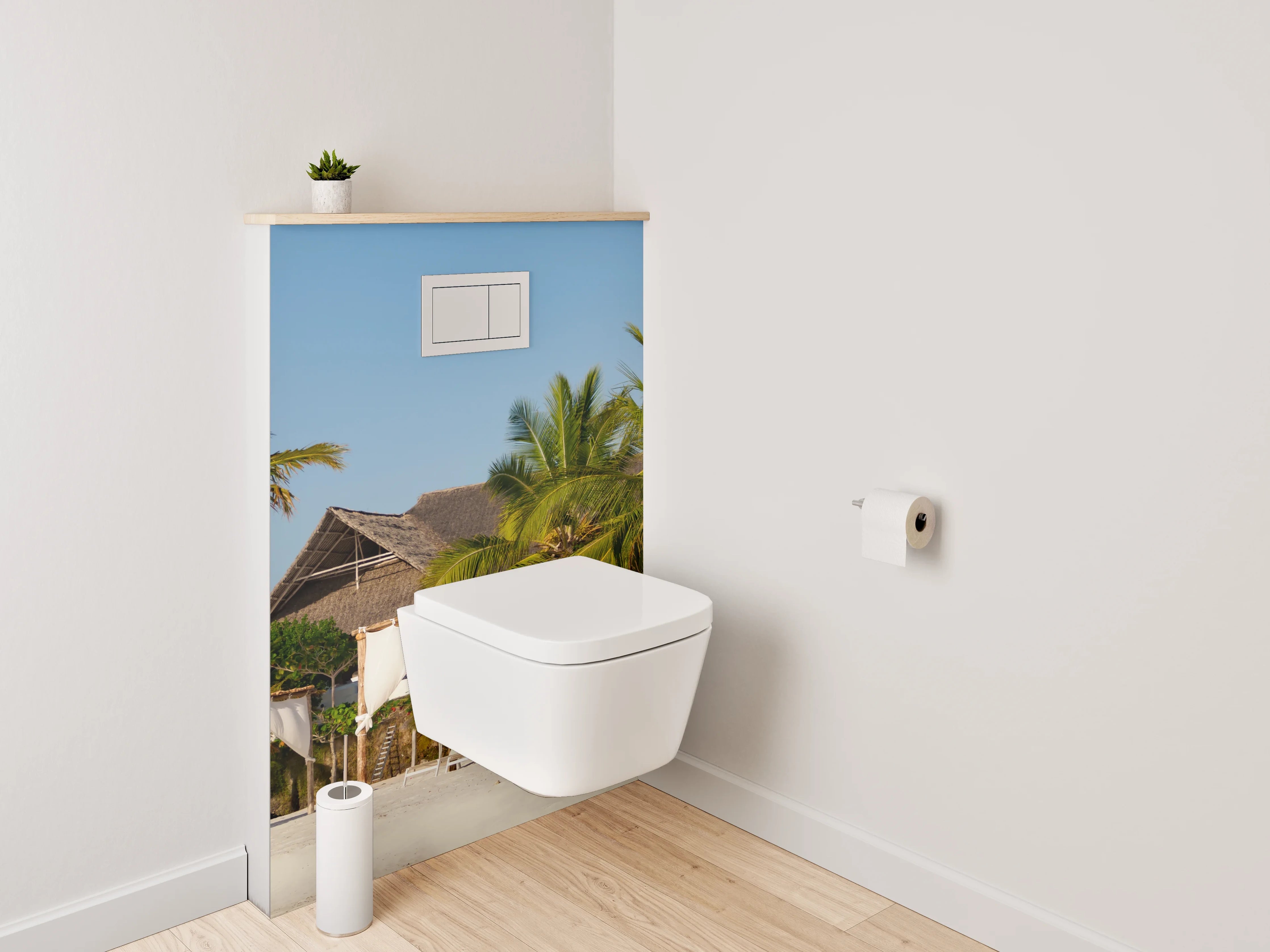 WC-Rückwand - Karibischer Strand – Palmen und Luxus-Lounges