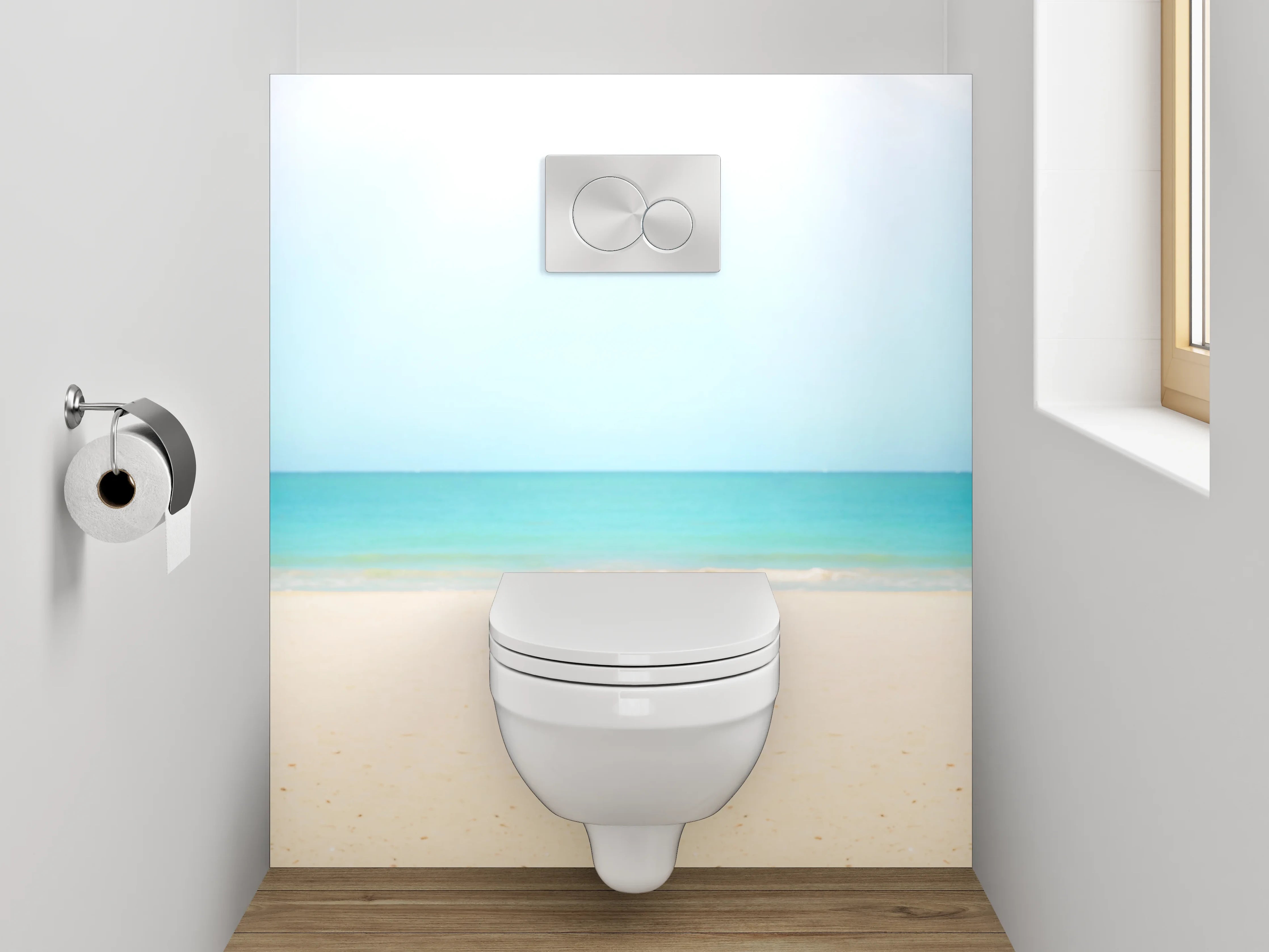 WC-Rückwand - Karibischer Strand mit Palmen
