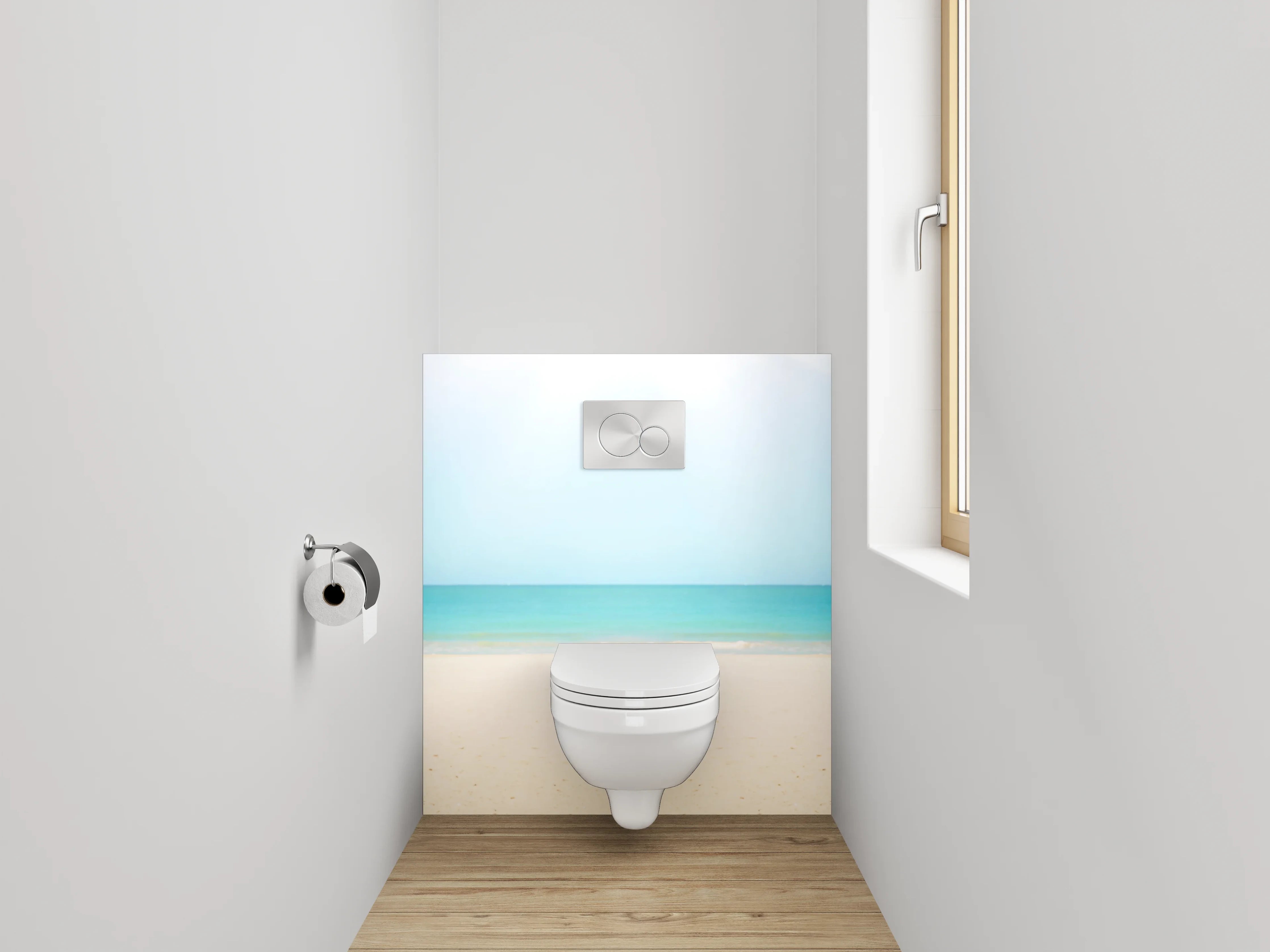 WC-Rückwand - Karibischer Strand mit Palmen