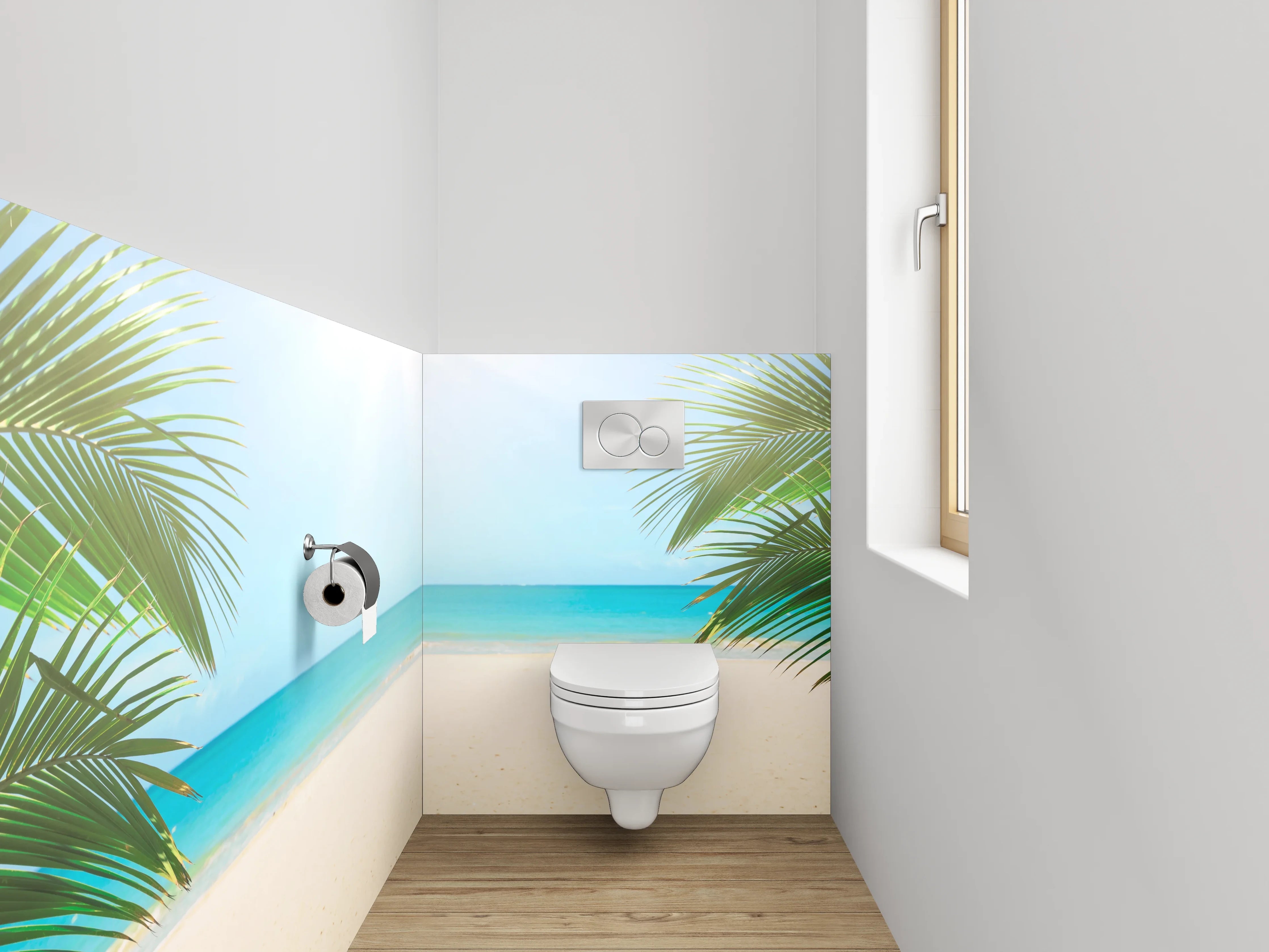 WC-Rückwand - Karibischer Strand mit Palmen