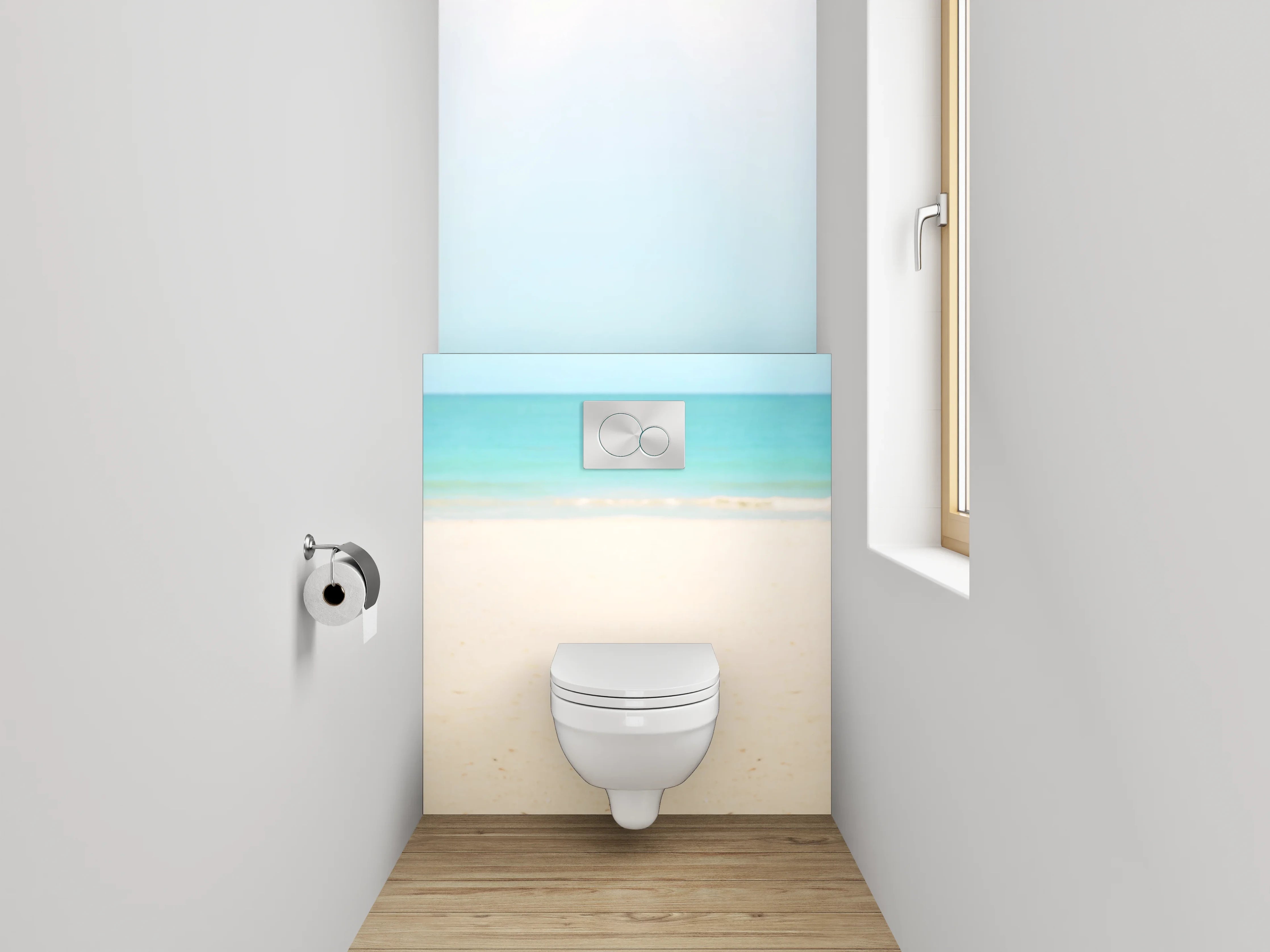 WC-Rückwand - Karibischer Strand mit Palmen