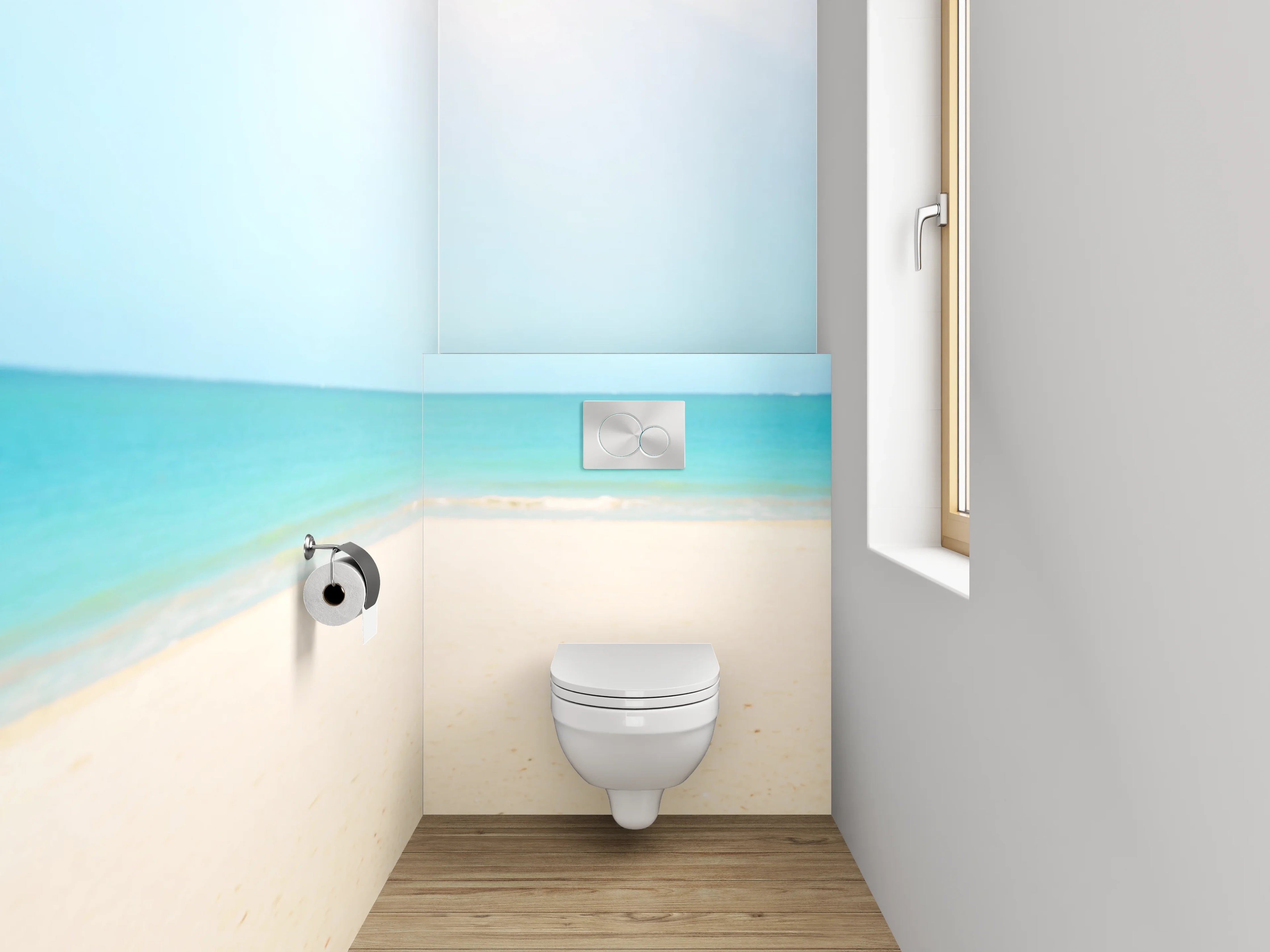 WC-Rückwand - Karibischer Strand mit Palmen