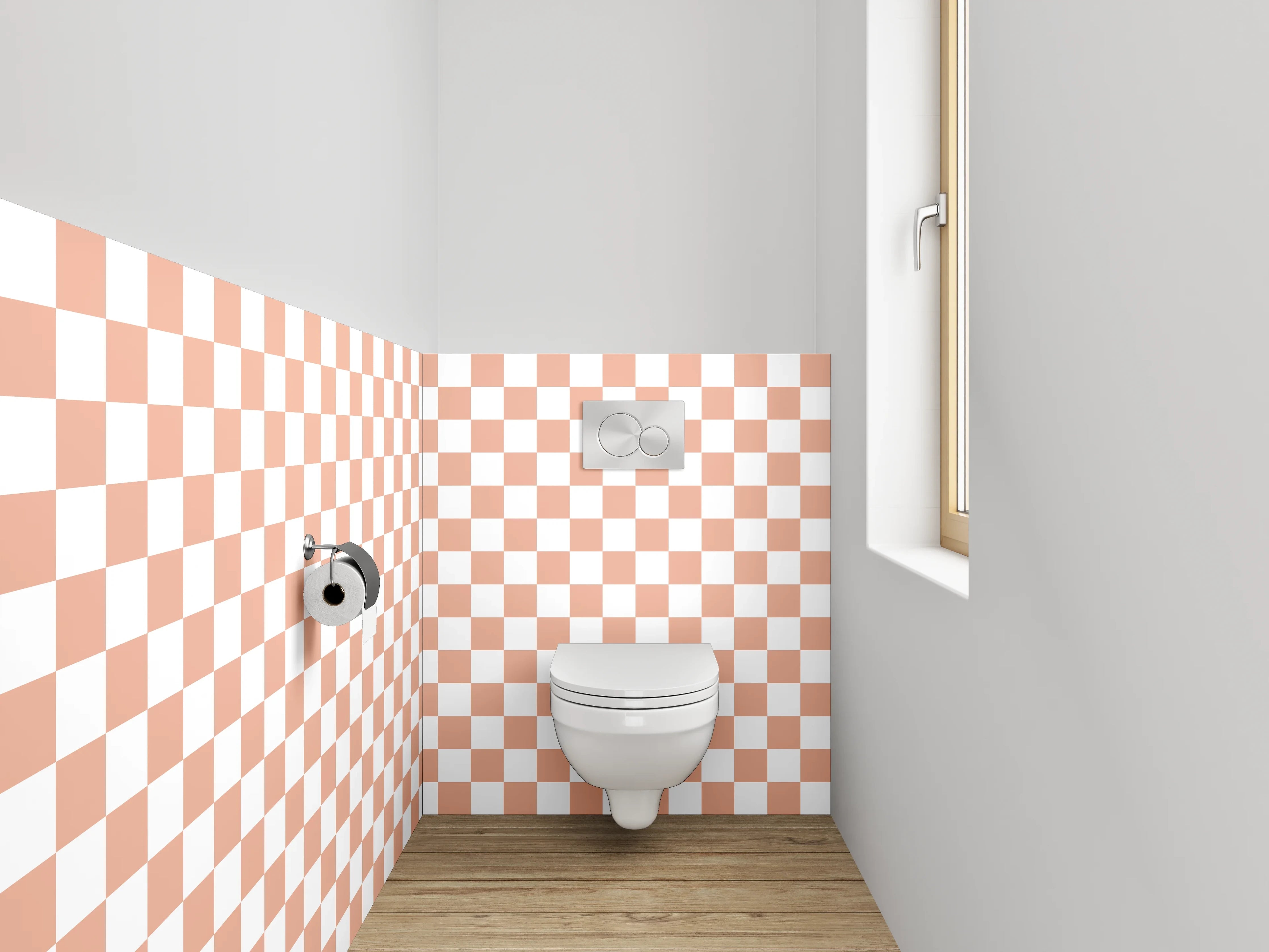 WC-Rückwand - Kariertes Muster Terrakotta-Weiß