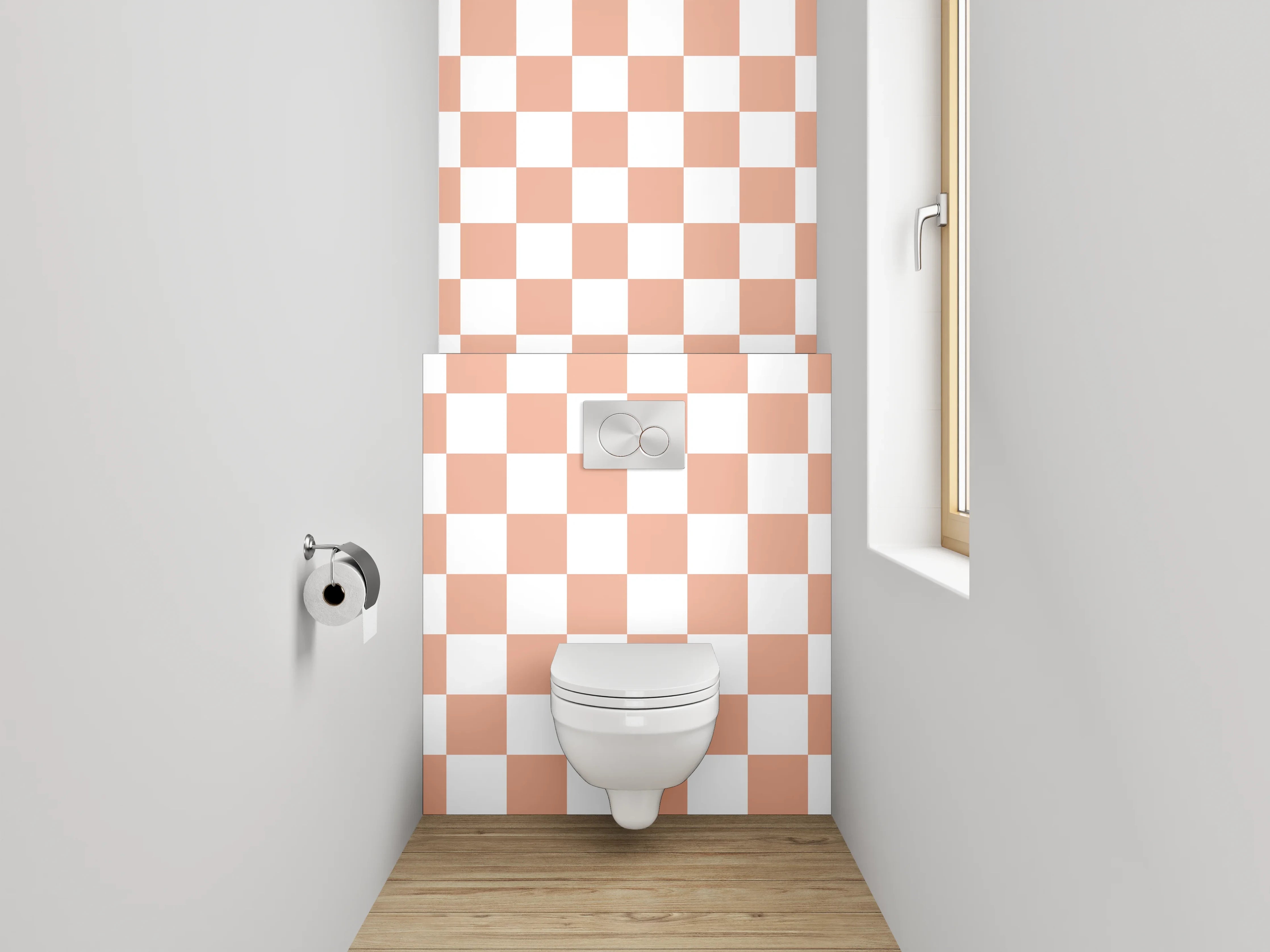 WC-Rückwand - Kariertes Muster Terrakotta-Weiß