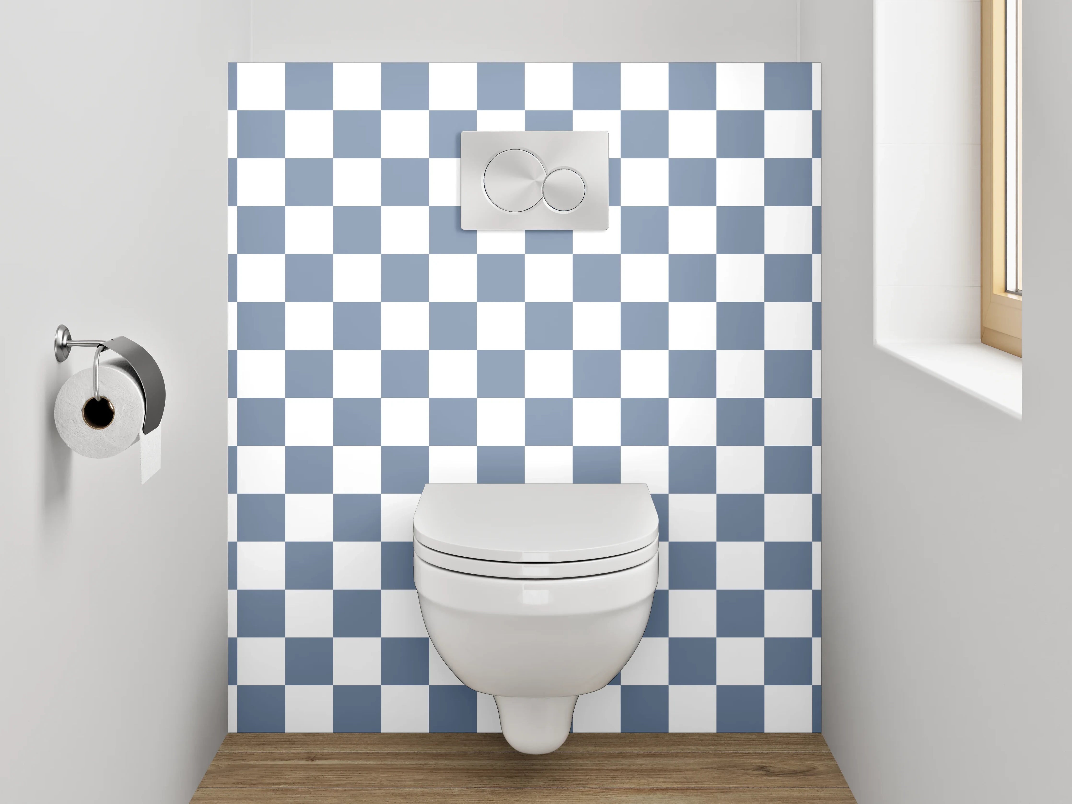 WC-Rückwand - Kariertes Muster in Blau-Weiß