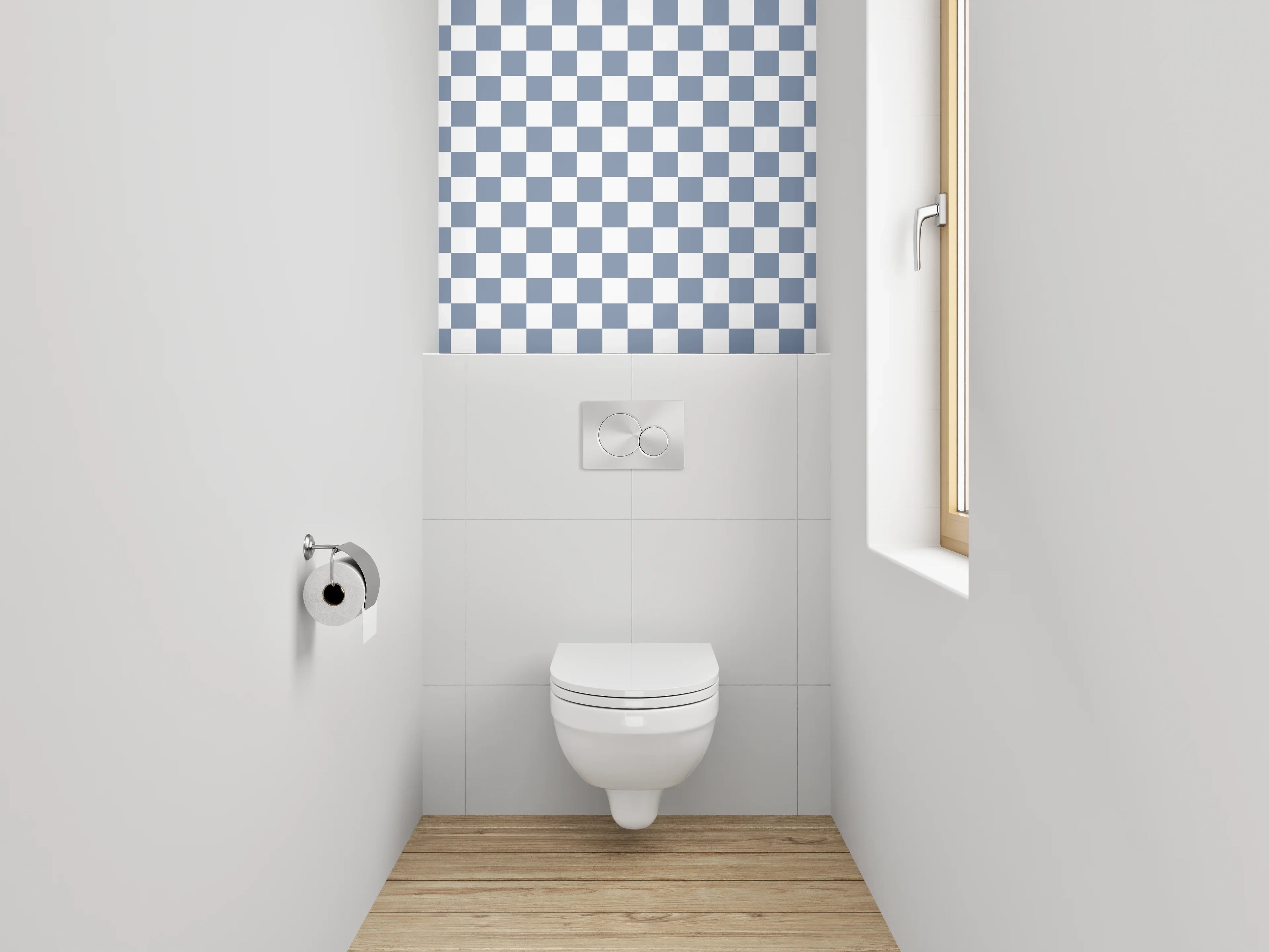WC-Rückwand - Kariertes Muster in Blau-Weiß