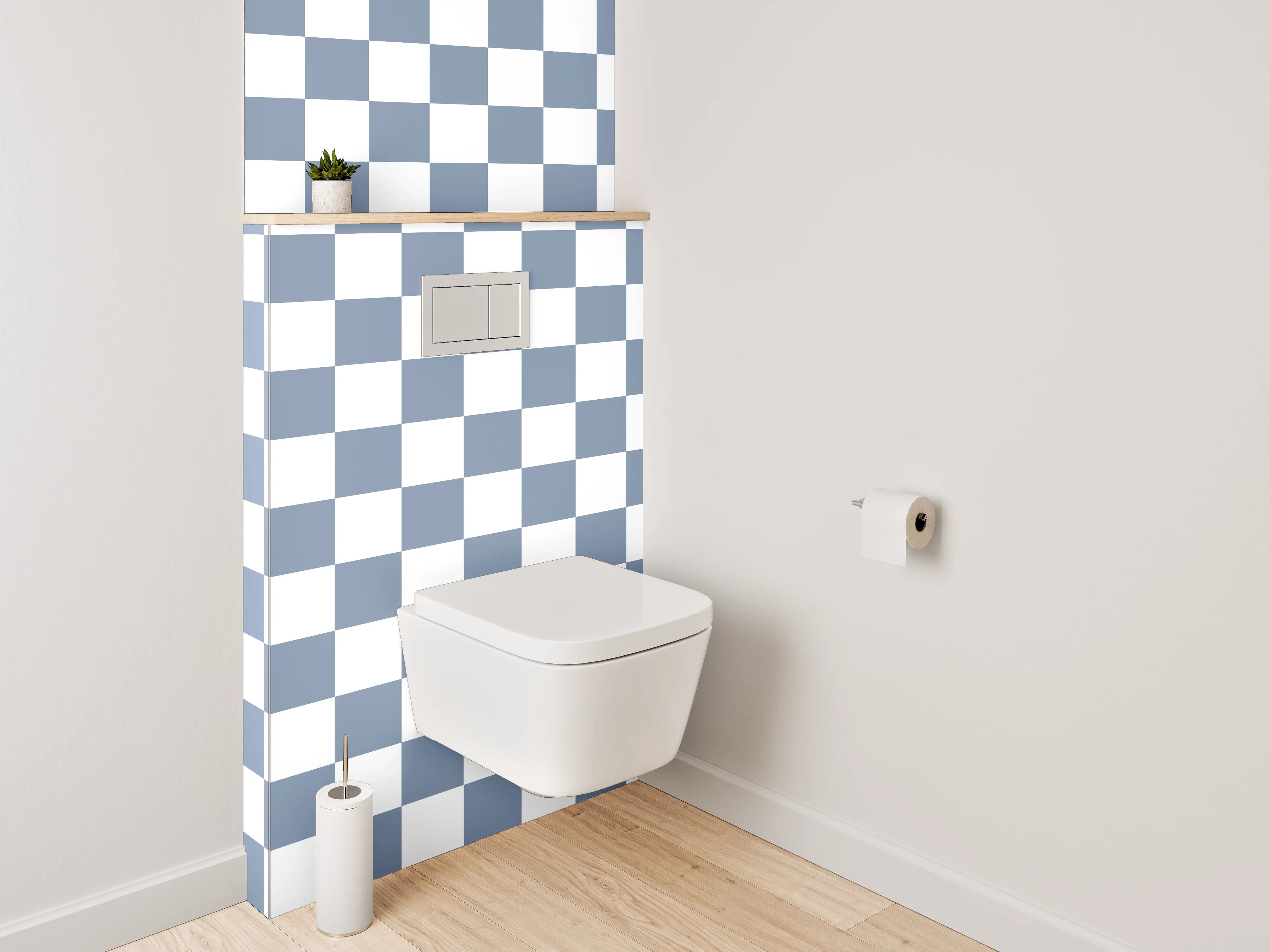 WC-Rückwand - Kariertes Muster in Blau-Weiß