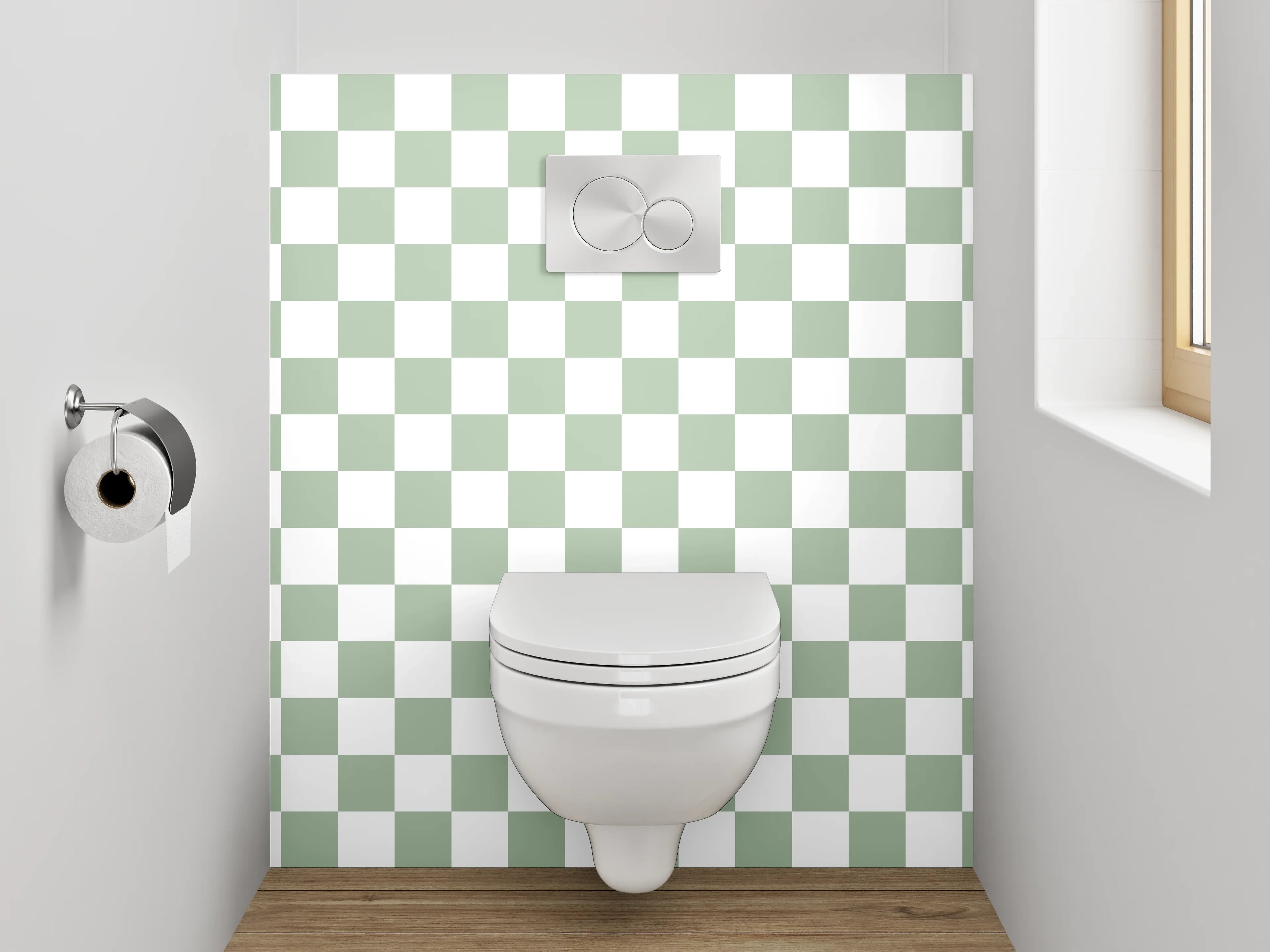 WC-Rückwand - Kariertes Schachbrettmuster in Weiß und Grau