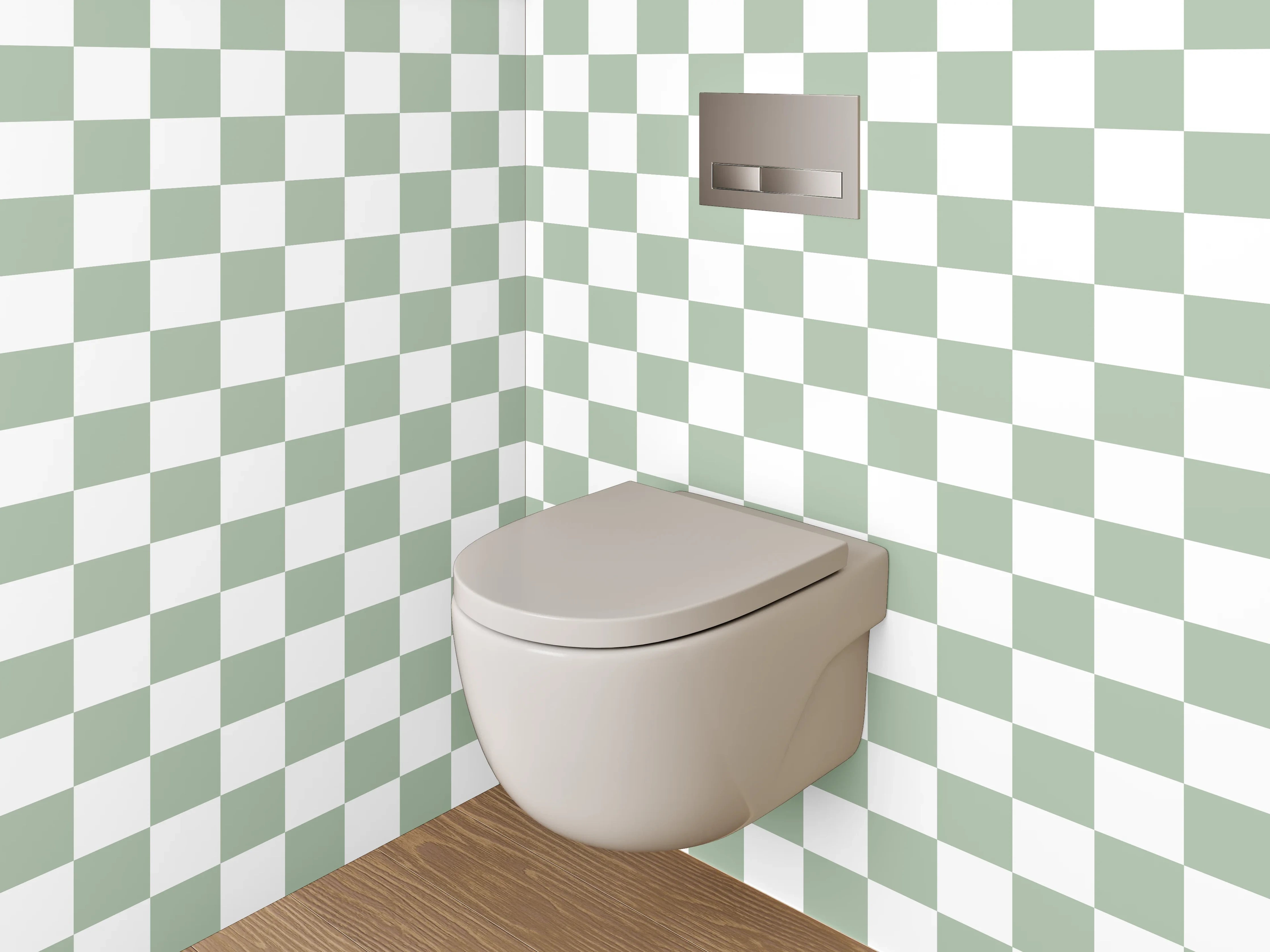 WC-Rückwand - Kariertes Schachbrettmuster in Weiß und Grau