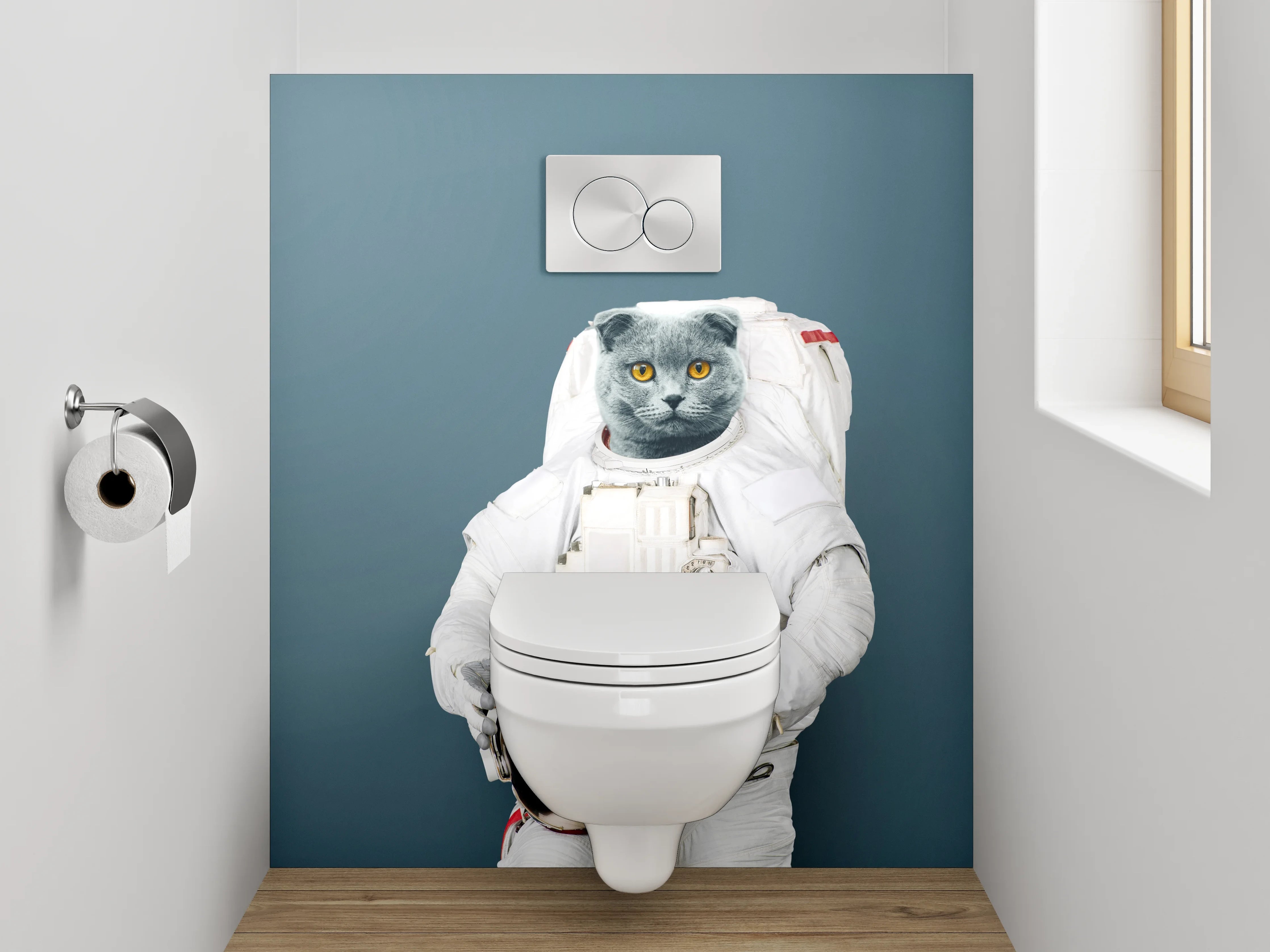WC-Rückwand - Katze als Astronaut im Weltall