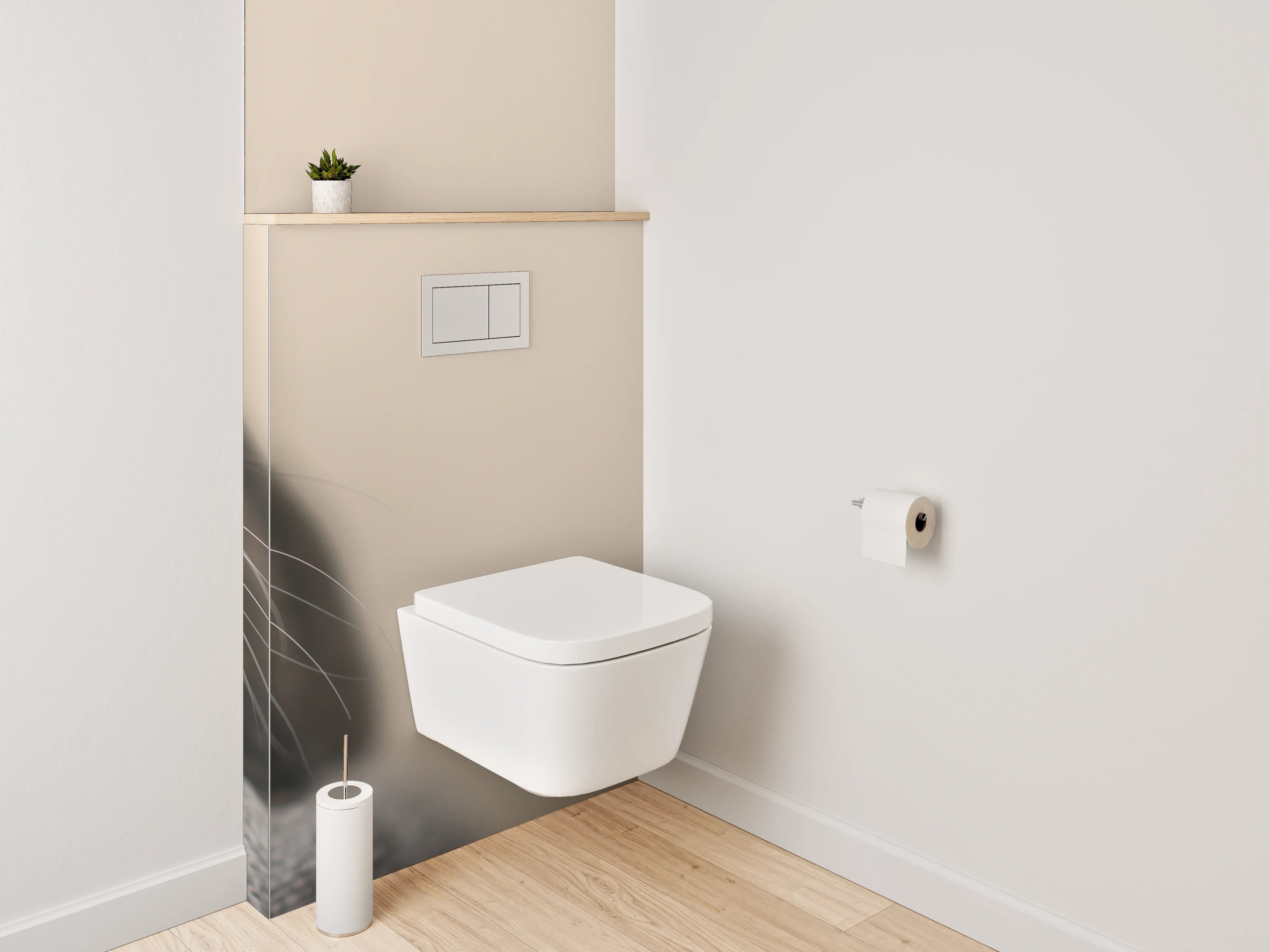 WC-Rückwand - Katzenblick auf beigem Hintergrund