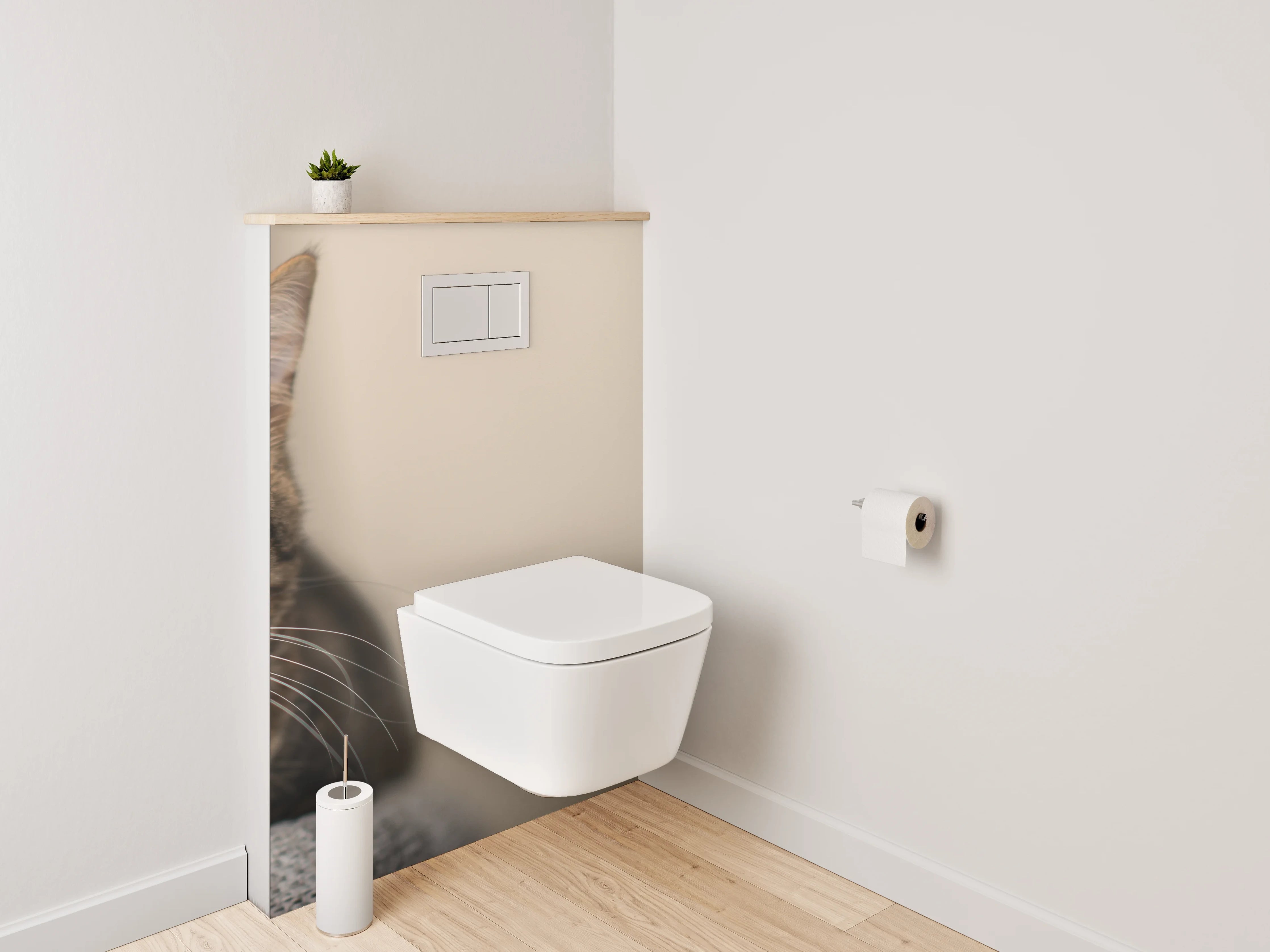 WC-Rückwand - Katzenblick auf beigem Hintergrund