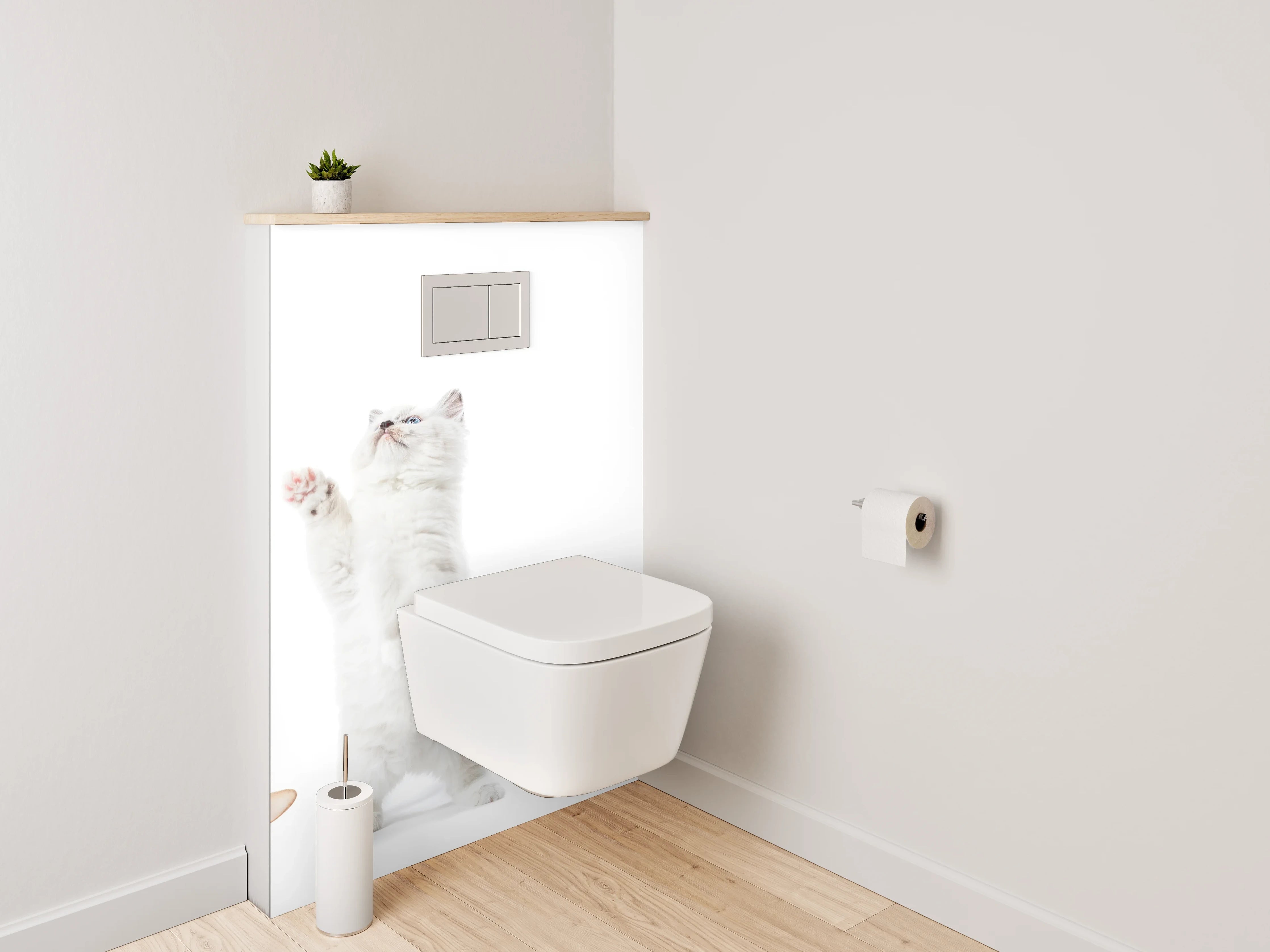 WC-Rückwand - Katzenparade auf weißem Hintergrund
