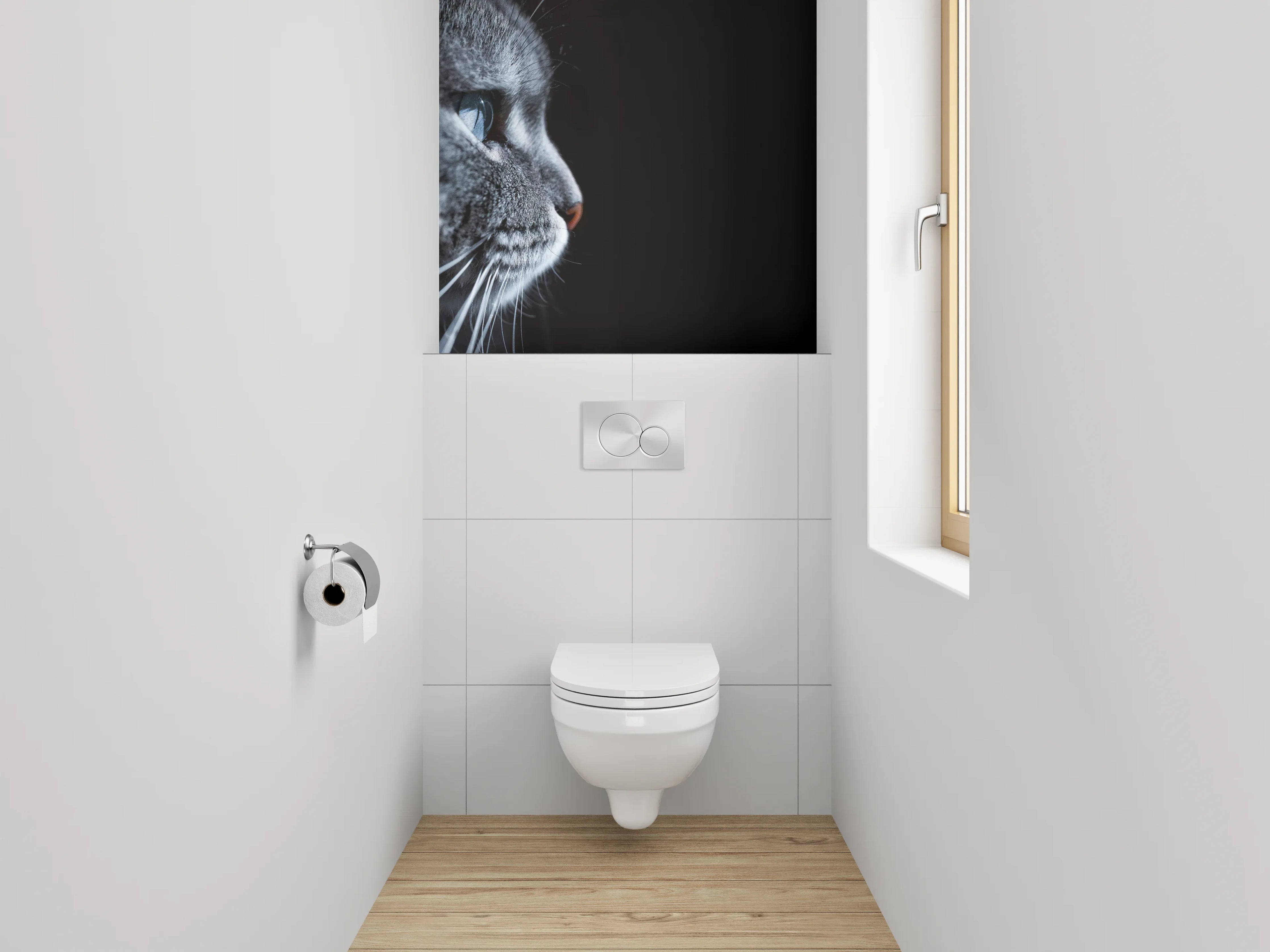 WC-Rückwand - Katzenprofil – Graue Katze mit blauem Auge