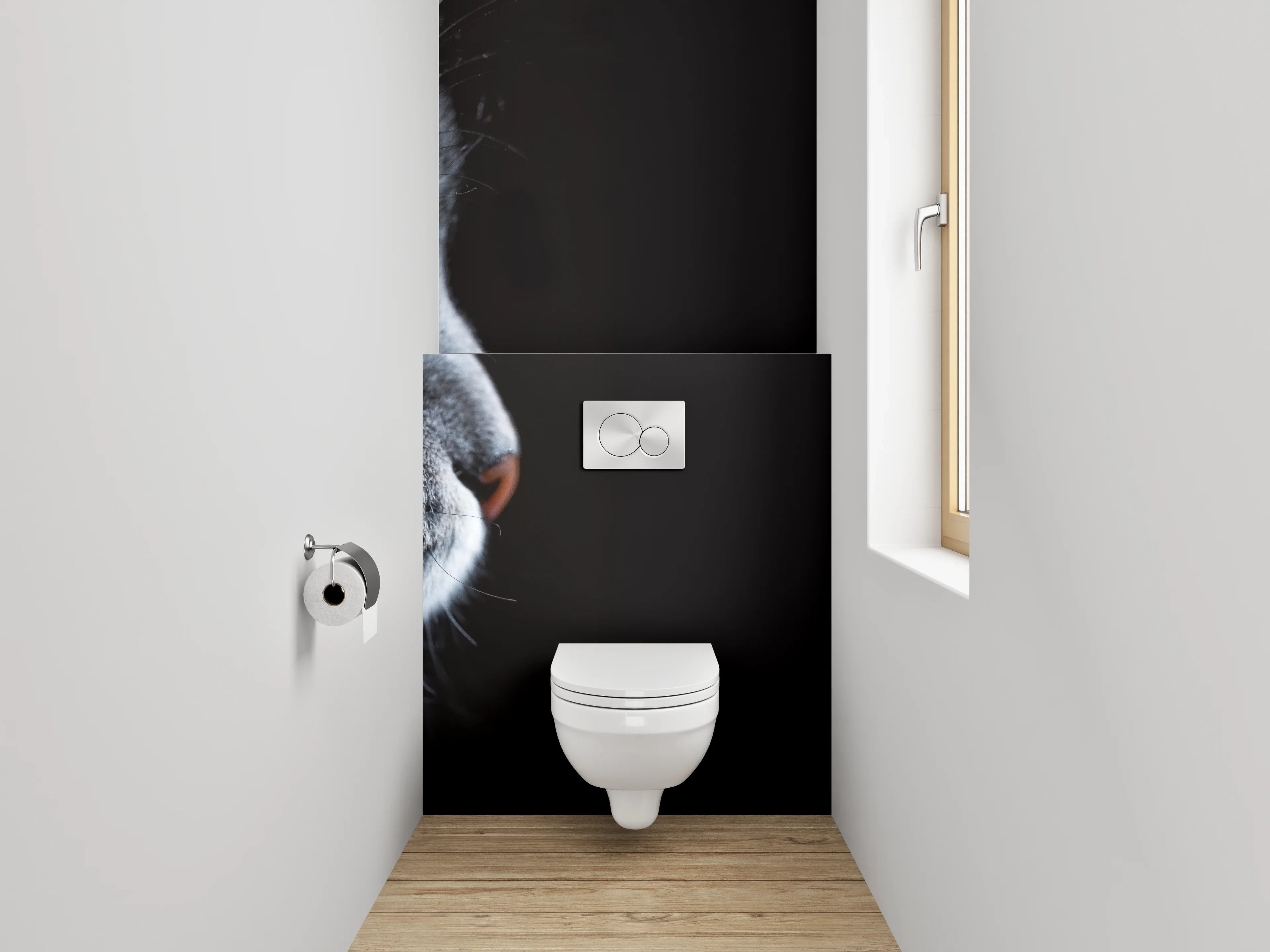 WC-Rückwand - Katzenprofil – Graue Katze mit blauem Auge