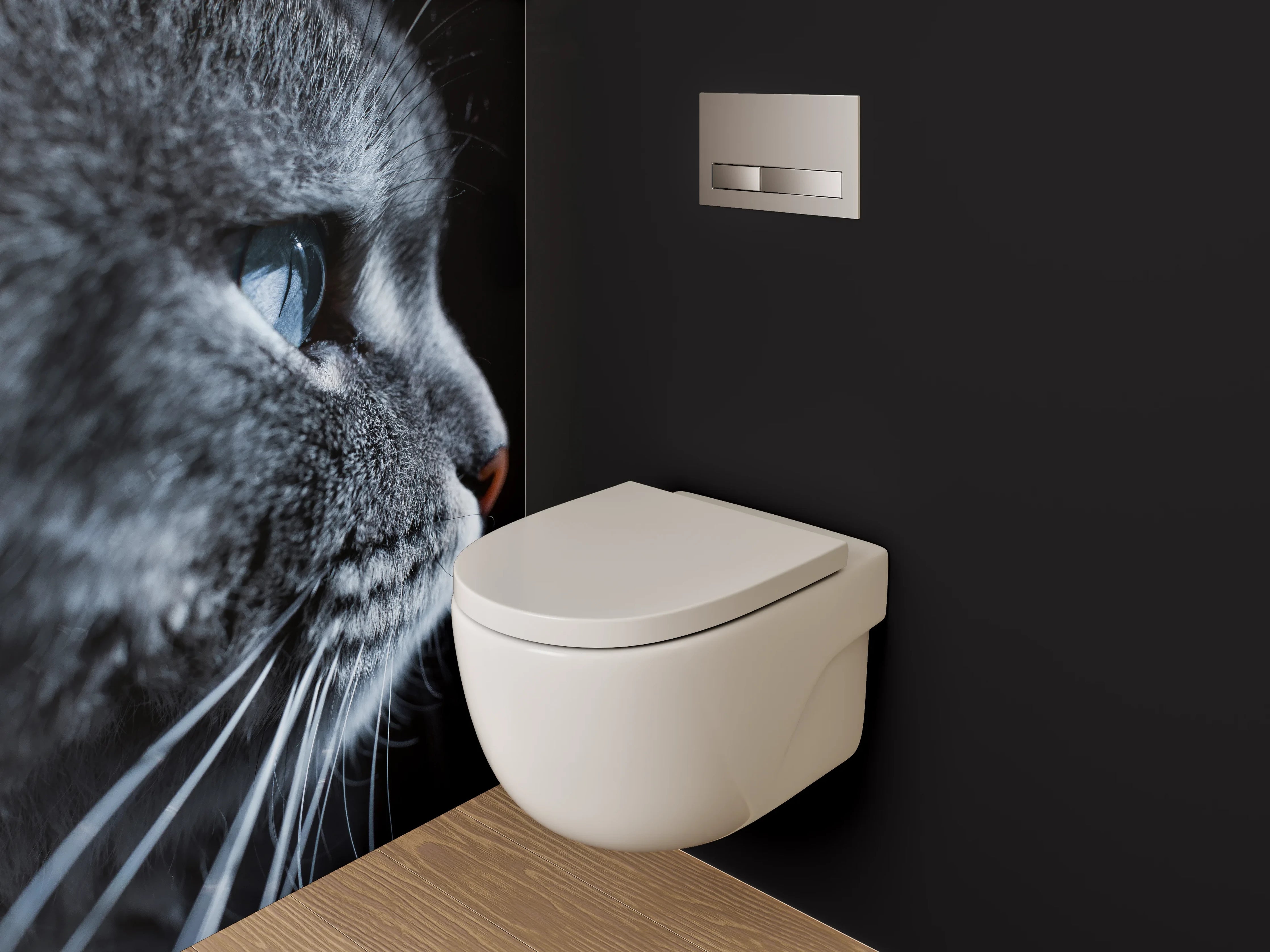 WC-Rückwand - Katzenprofil – Graue Katze mit blauem Auge