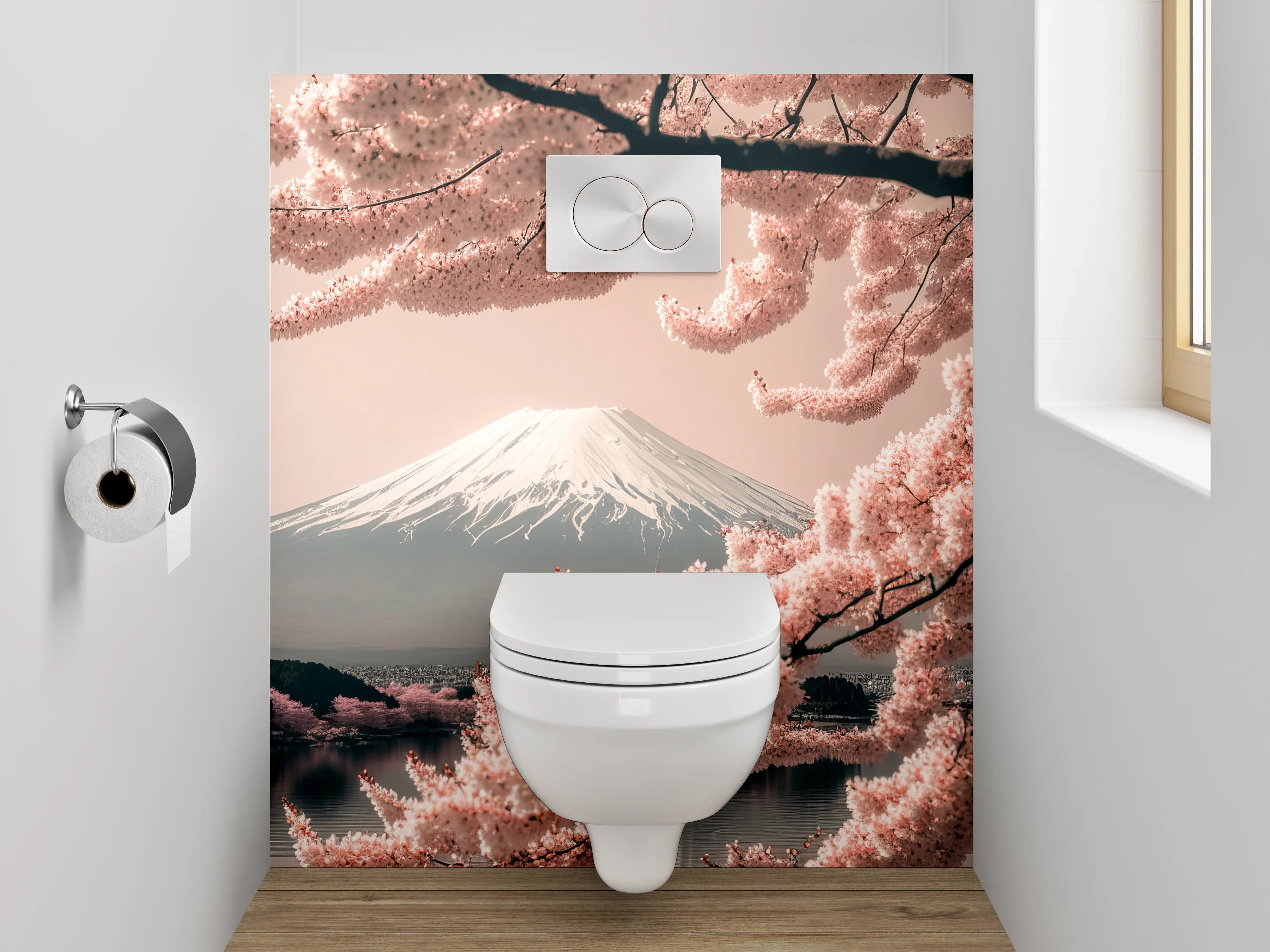 WC-Rückwand - Kirschblüte am Fuji – Japanische Harmonie
