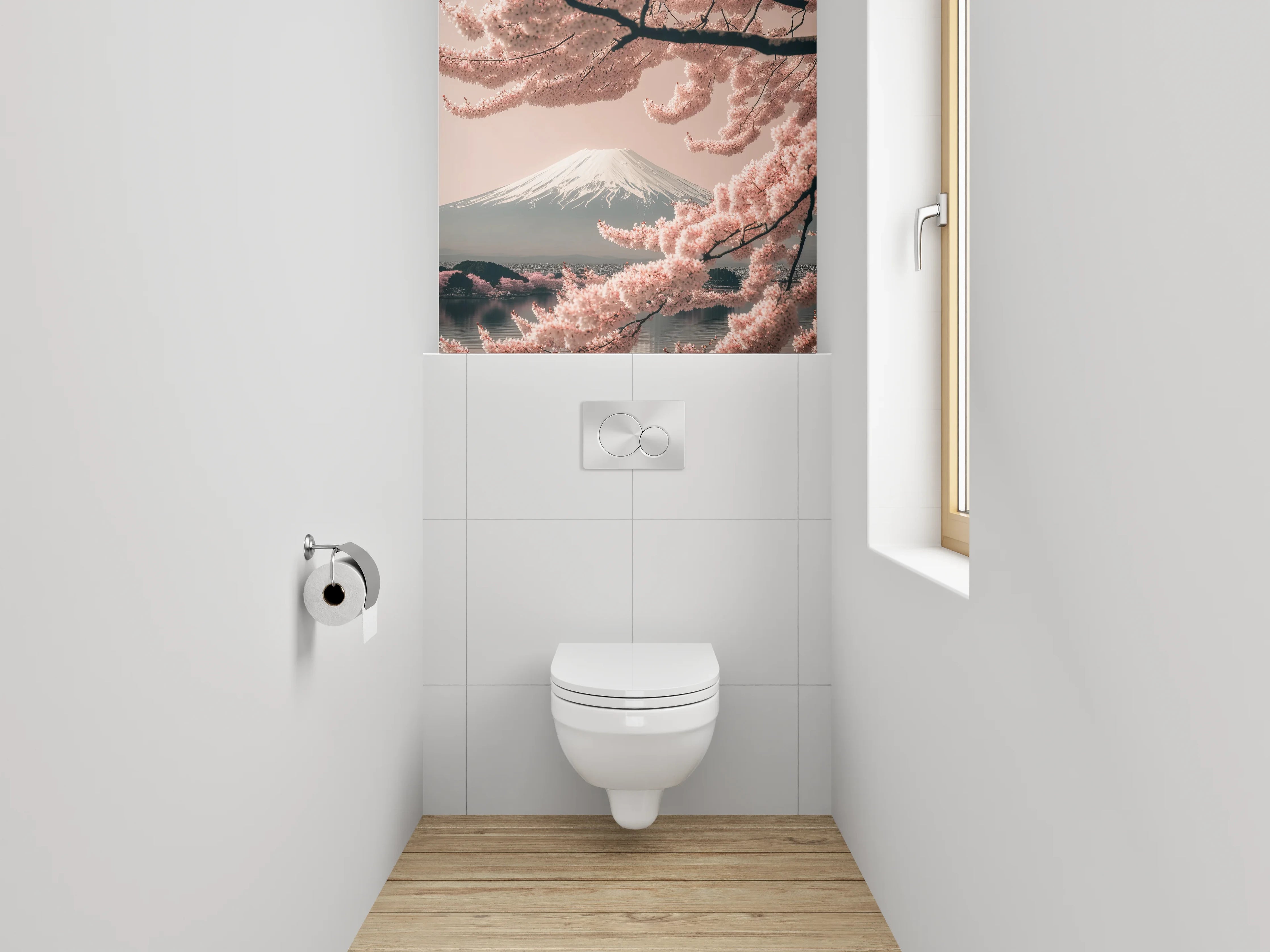 WC-Rückwand - Kirschblüte am Fuji – Japanische Harmonie