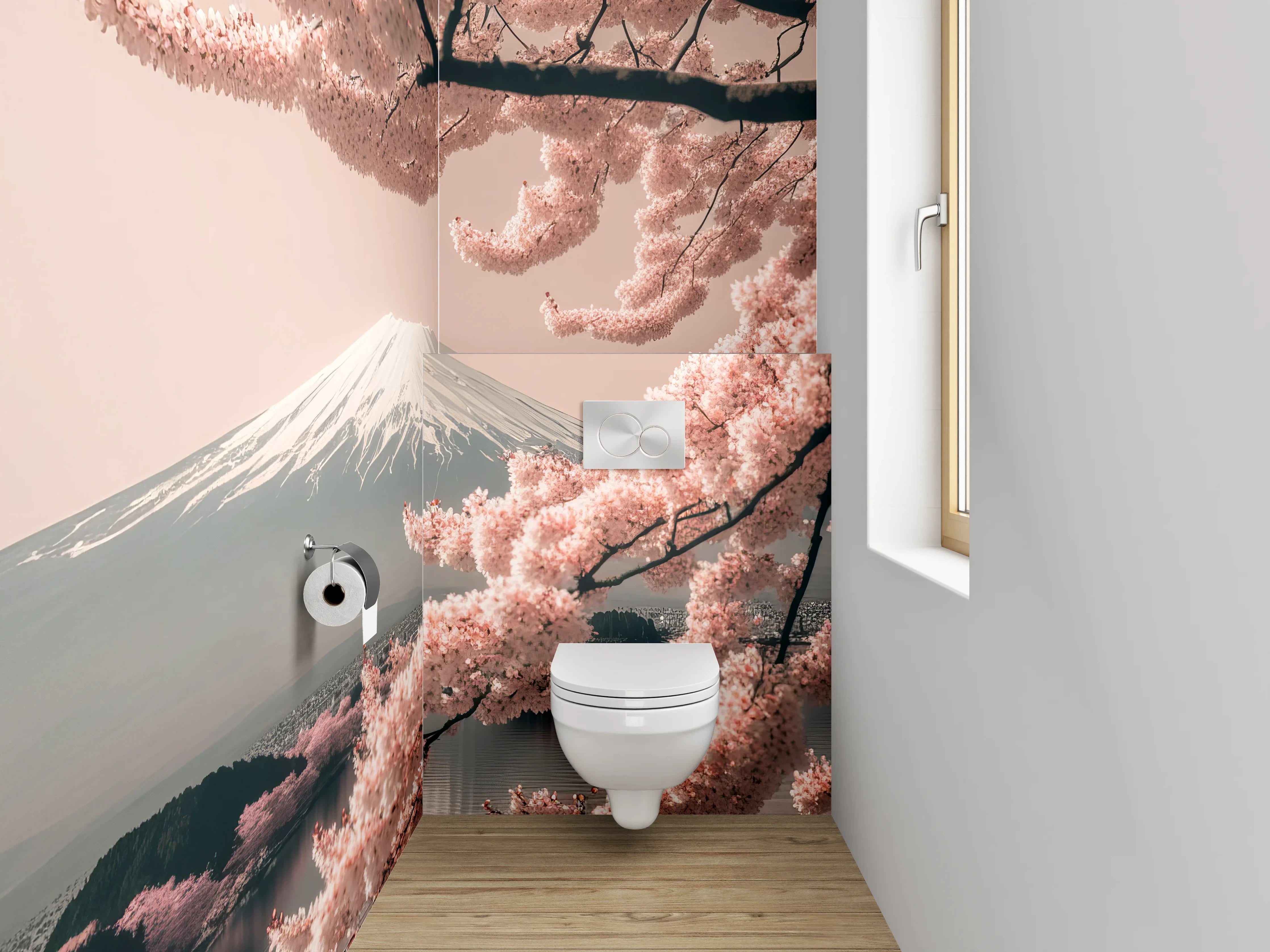 WC-Rückwand - Kirschblüte am Fuji – Japanische Harmonie