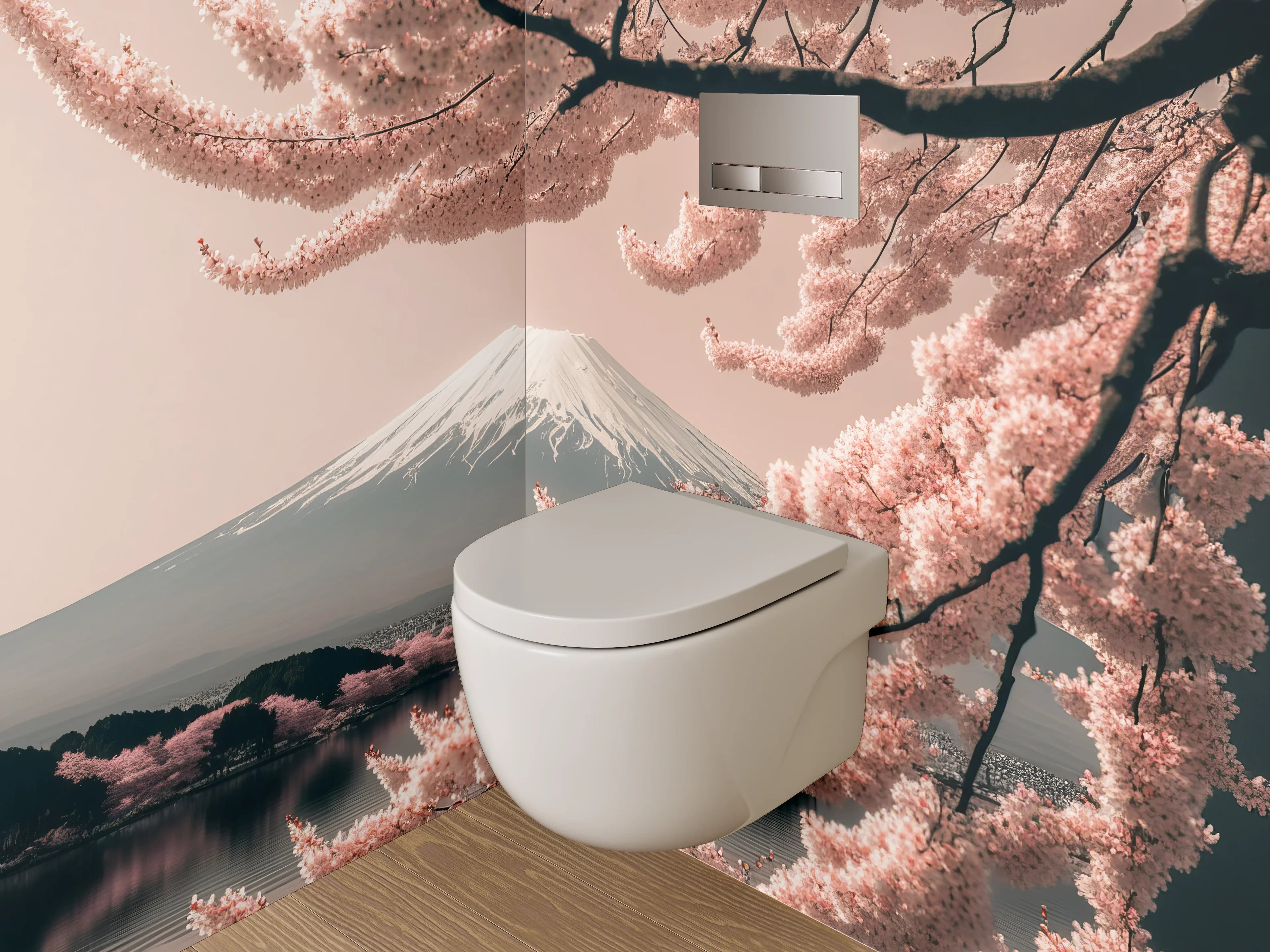 WC-Rückwand - Kirschblüte am Fuji – Japanische Harmonie