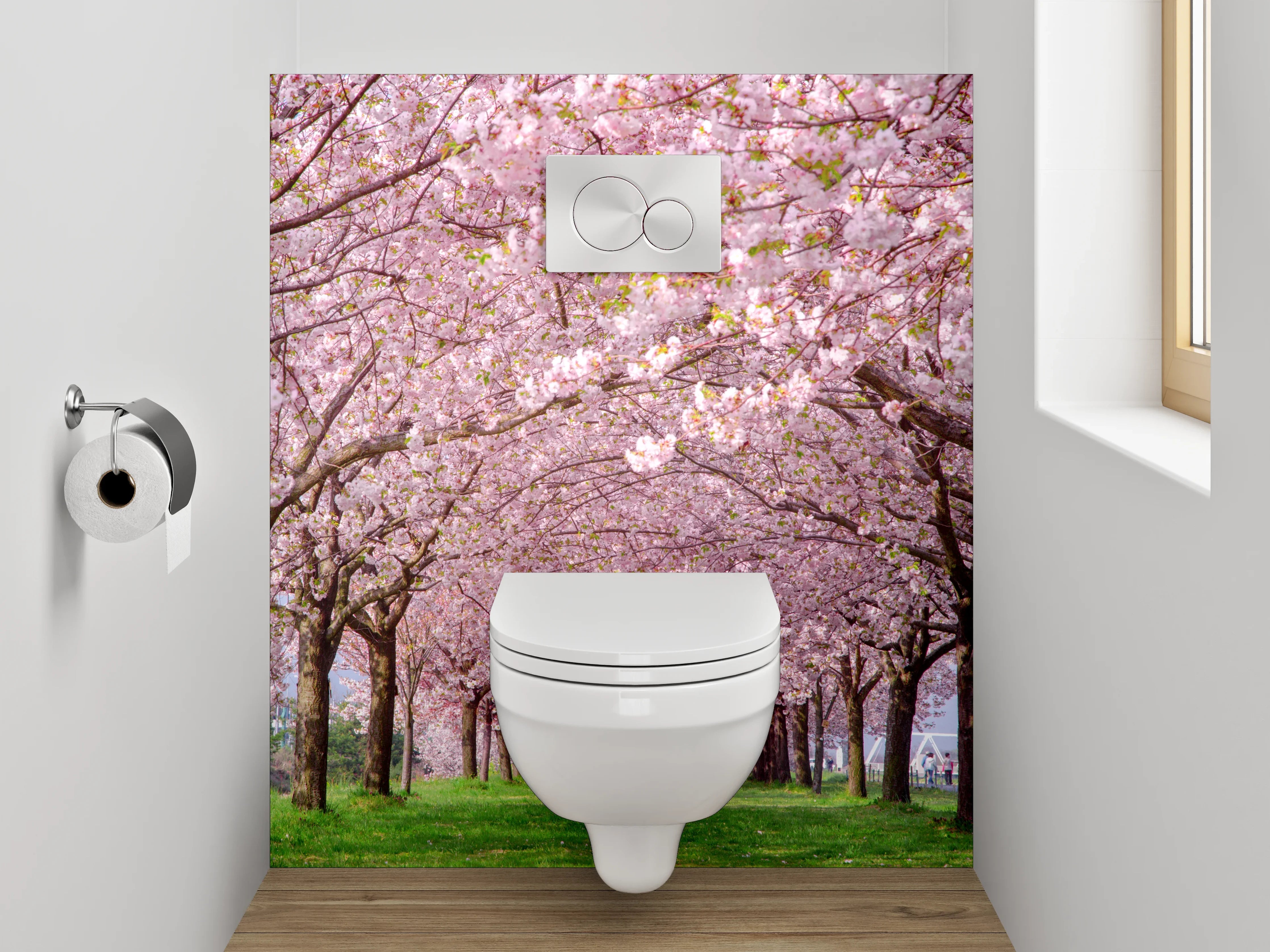 WC-Rückwand - Kirschblüten-Allee Frühling Natur Panorama
