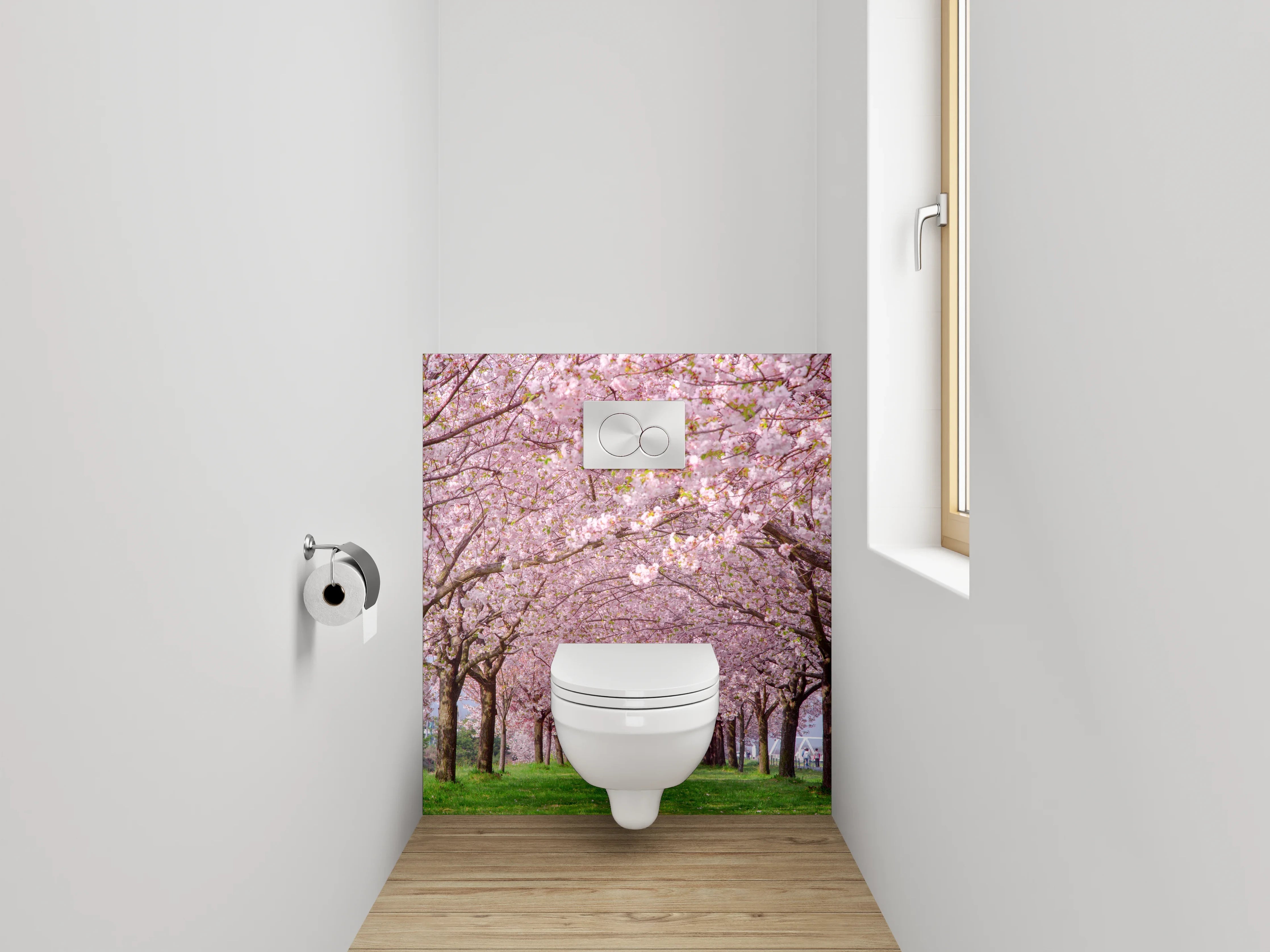 WC-Rückwand - Kirschblüten-Allee Frühling Natur Panorama