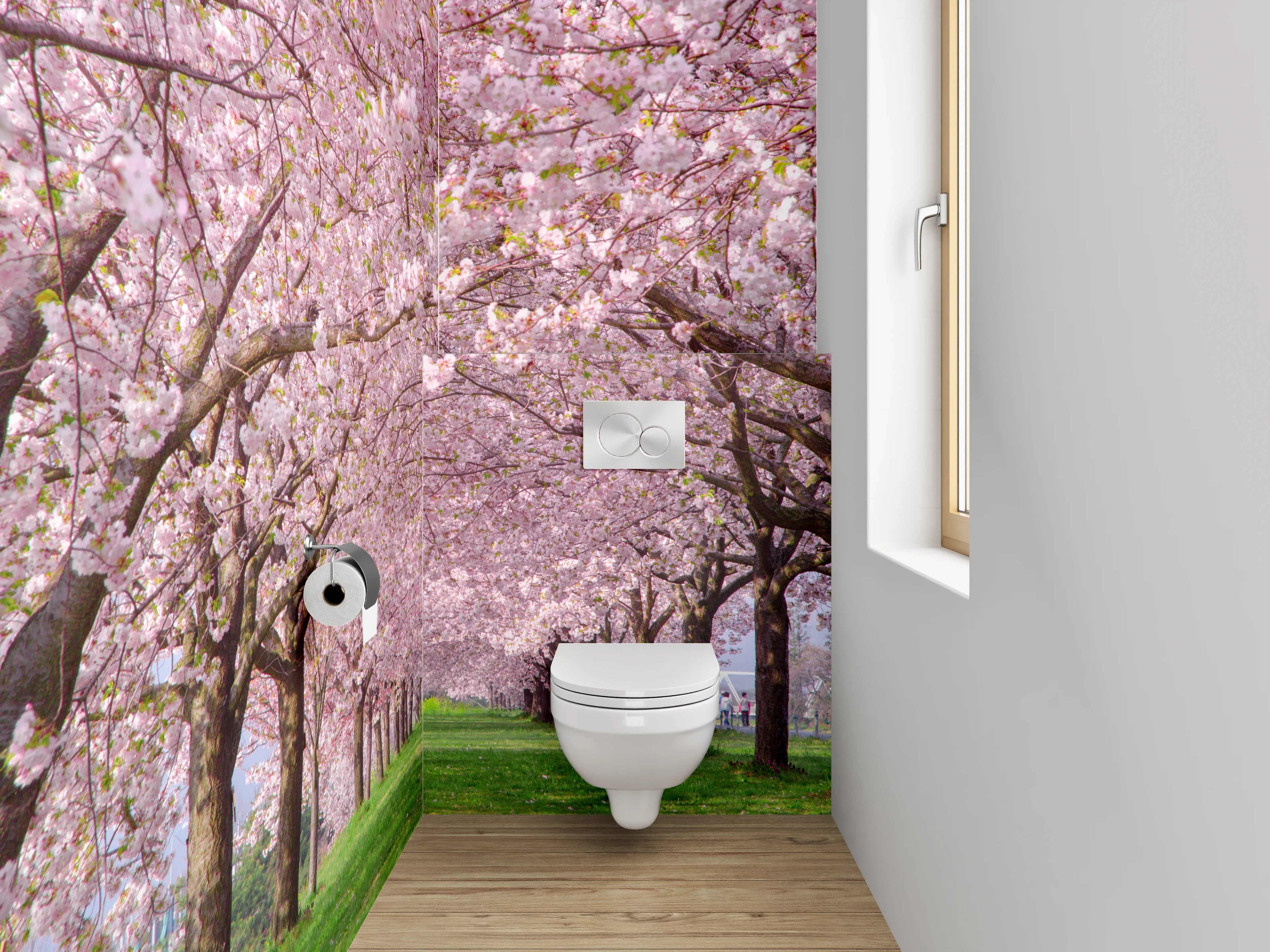 WC-Rückwand - Kirschblüten-Allee Frühling Natur Panorama