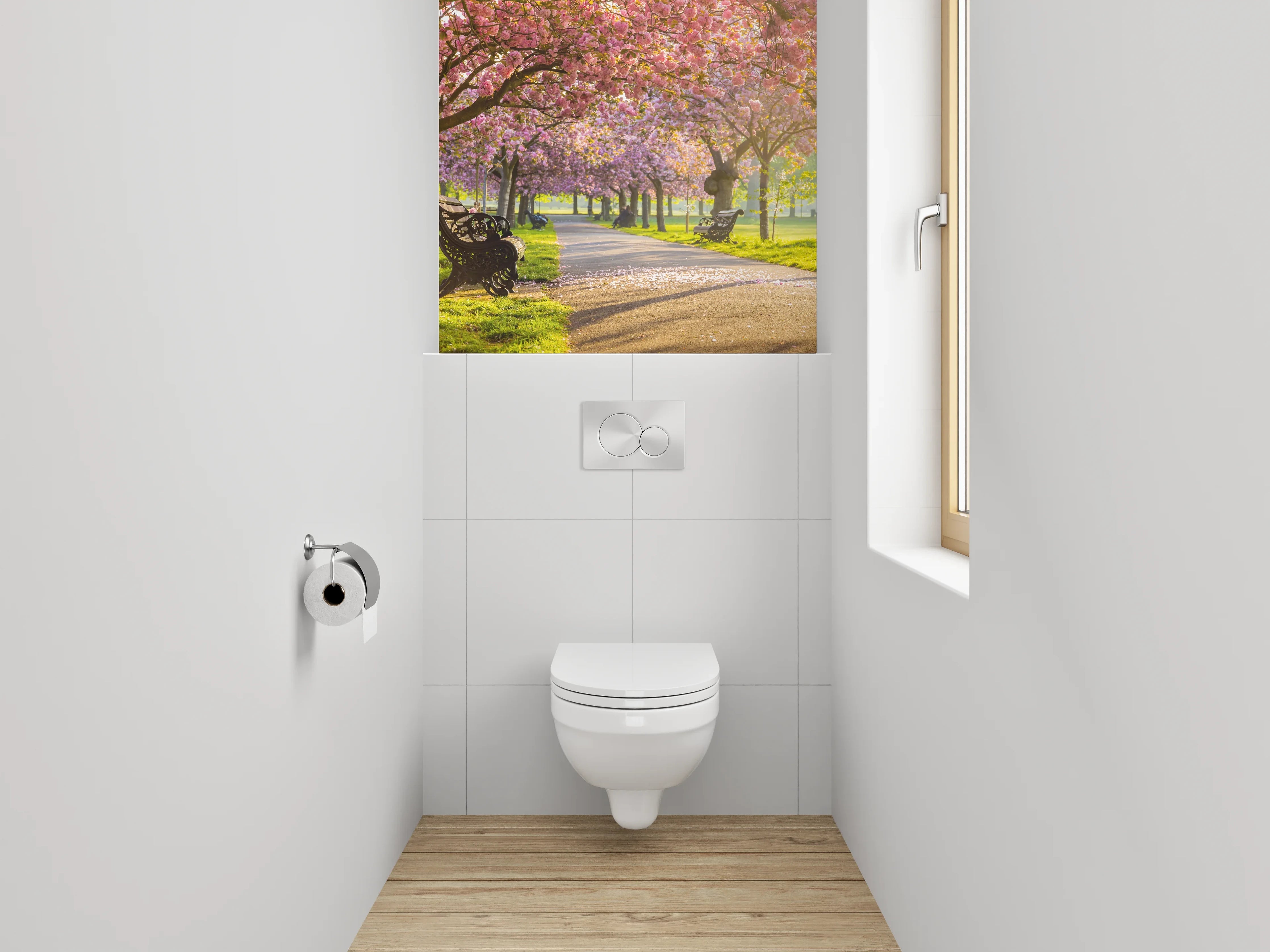 WC-Rückwand - Kirschblüten Allee im Sonnenlicht