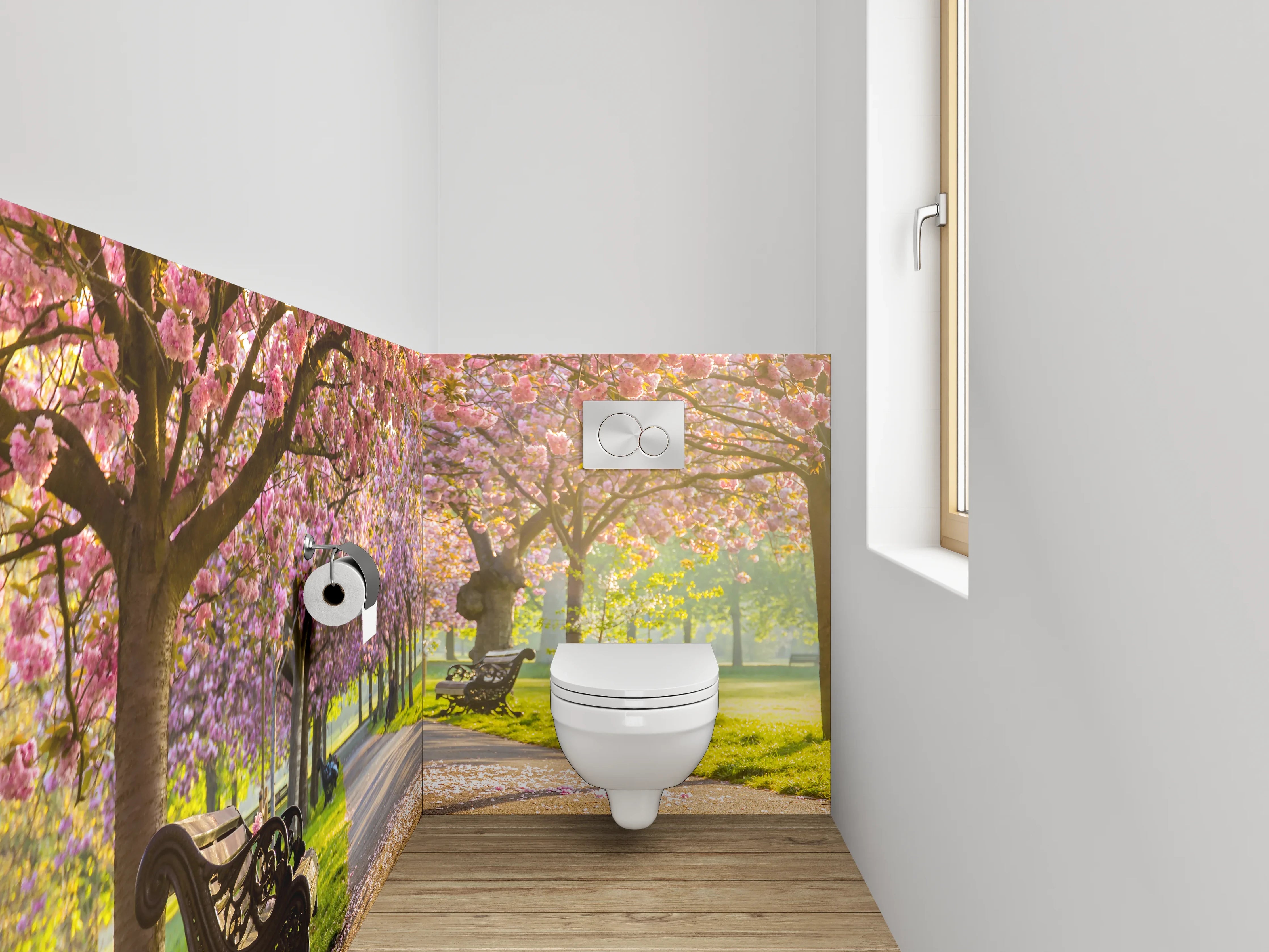 WC-Rückwand - Kirschblüten Allee im Sonnenlicht