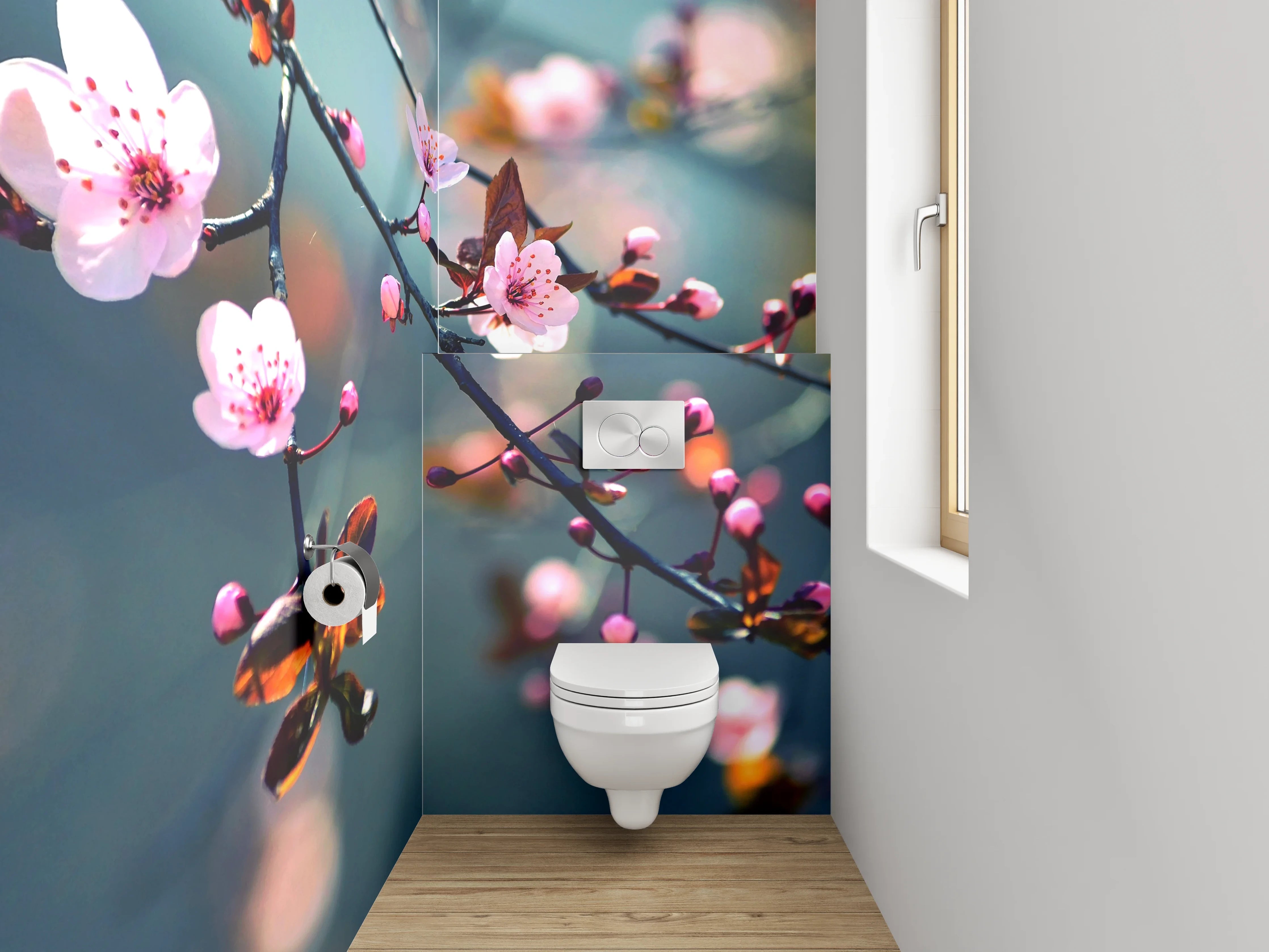 WC-Rückwand - Kirschblüten Äste Frühling