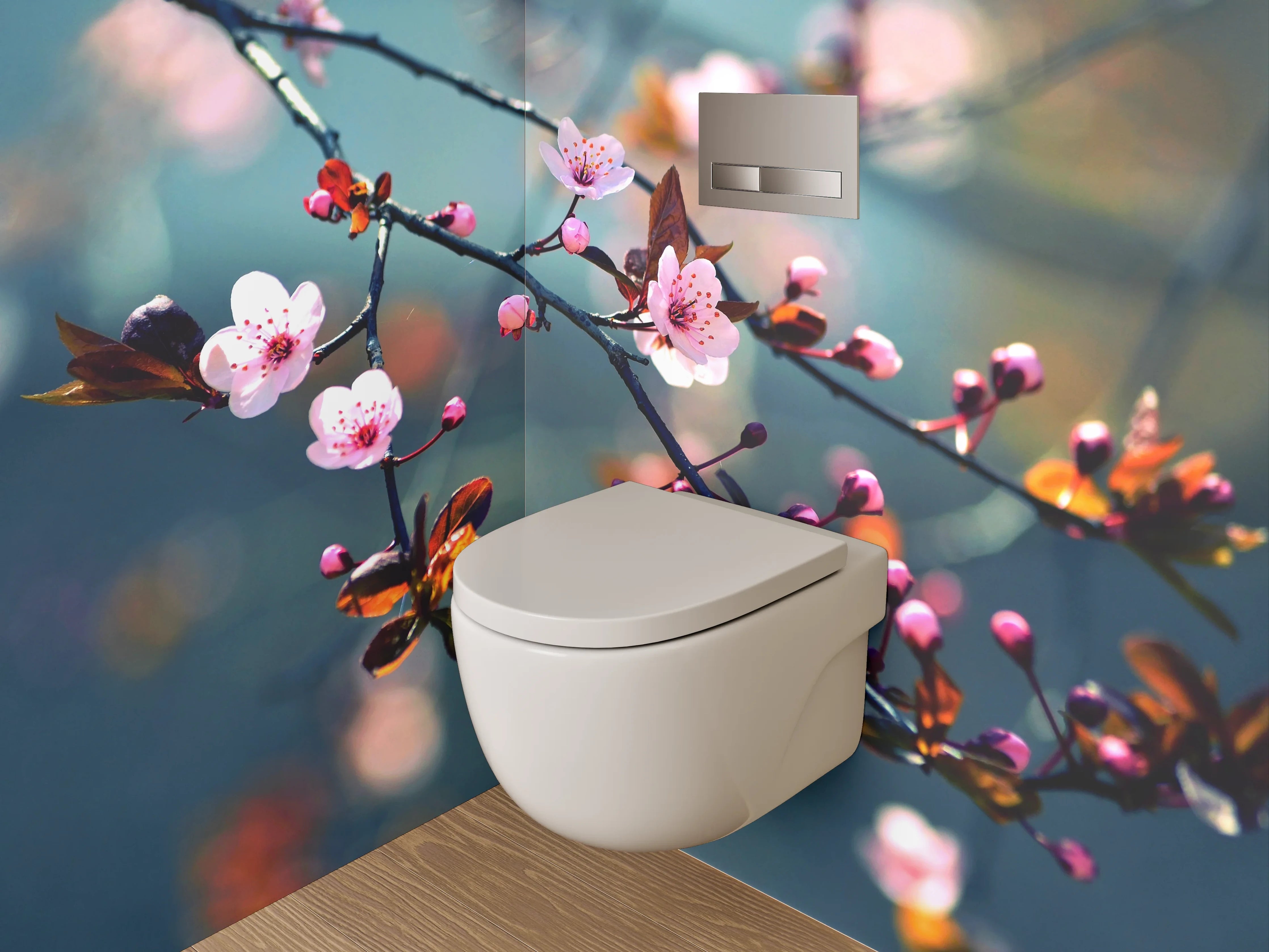 WC-Rückwand - Kirschblüten Äste Frühling