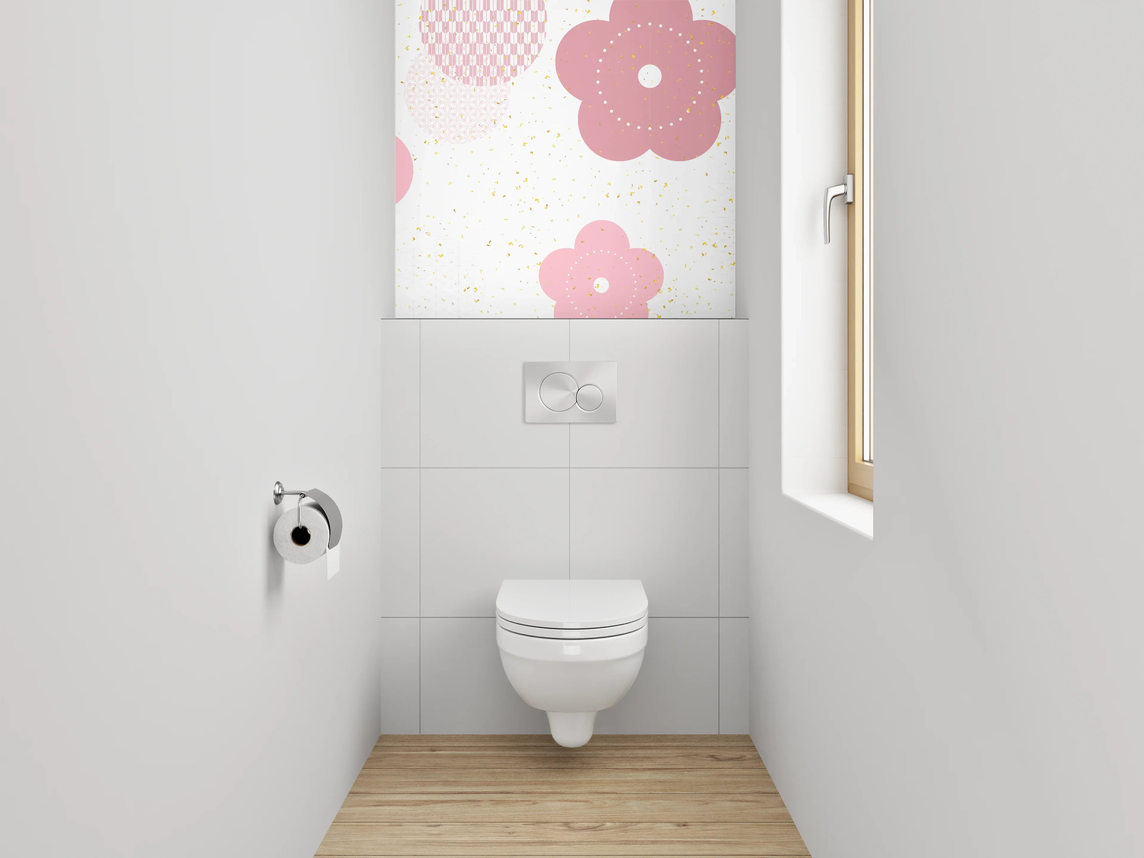 WC-Rückwand - Kirschblüten Design Rosa Weiß Gold