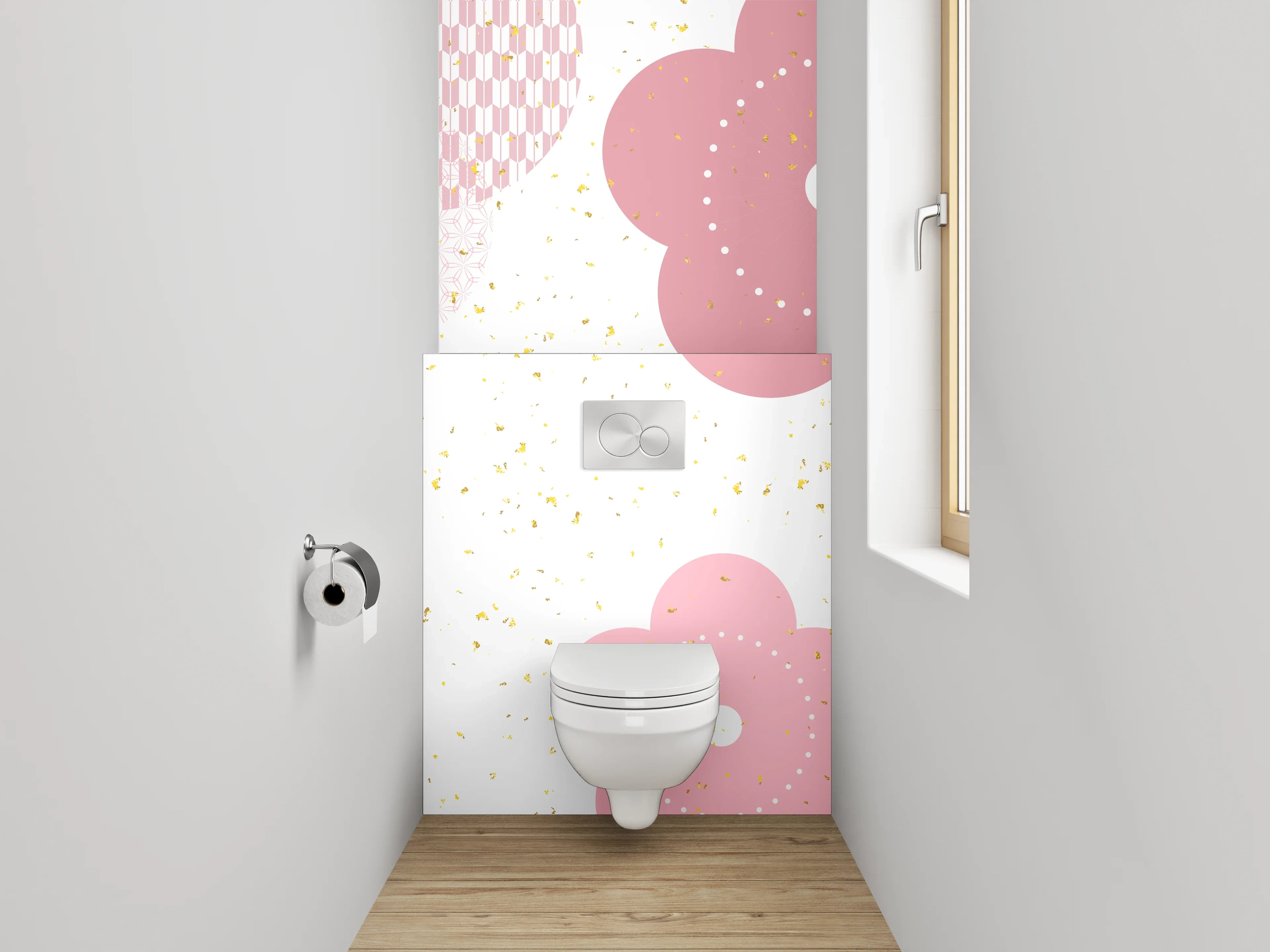 WC-Rückwand - Kirschblüten Design Rosa Weiß Gold