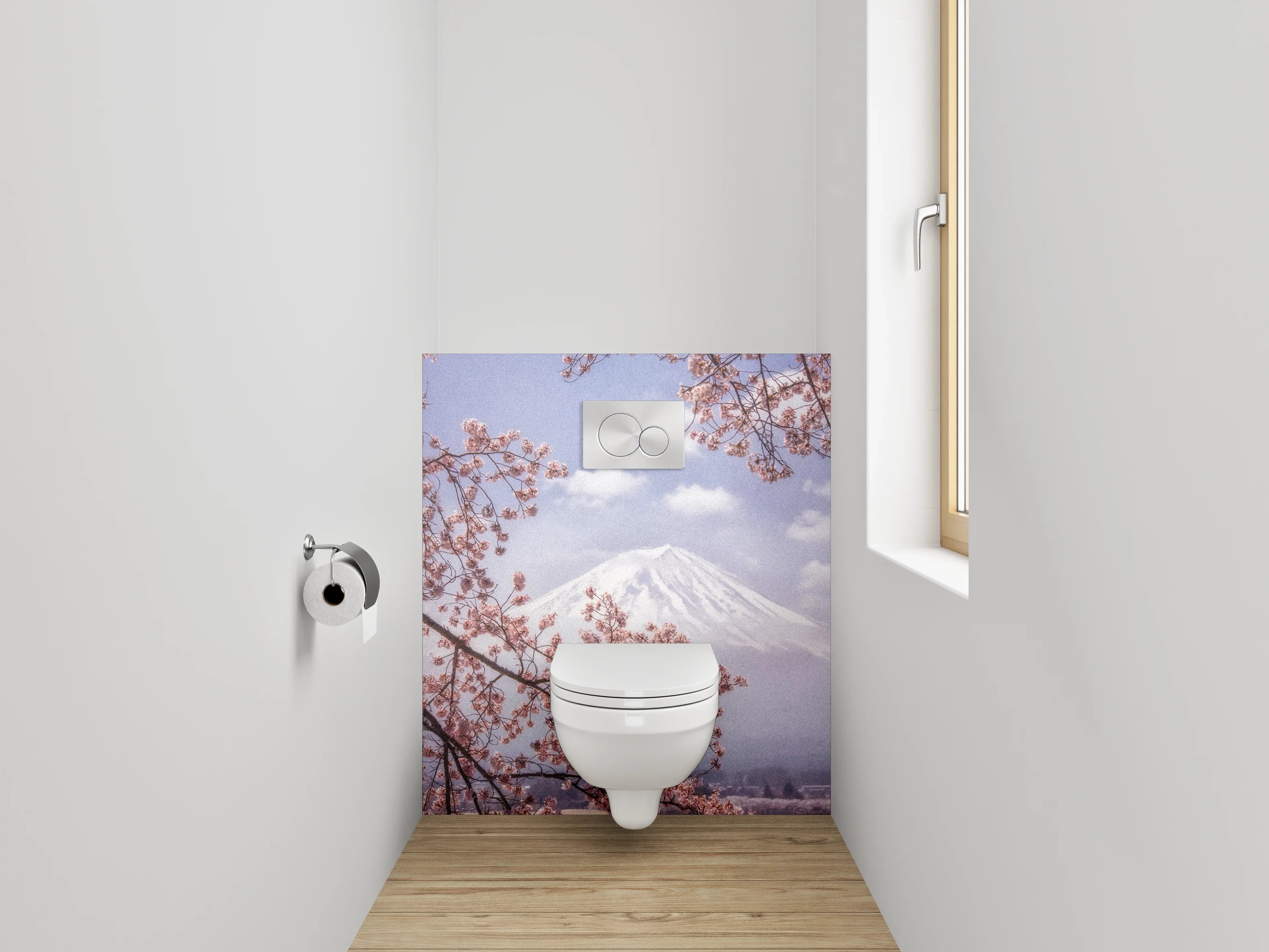 WC-Rückwand - Kirschblüten & Fuji – Japanische Idylle
