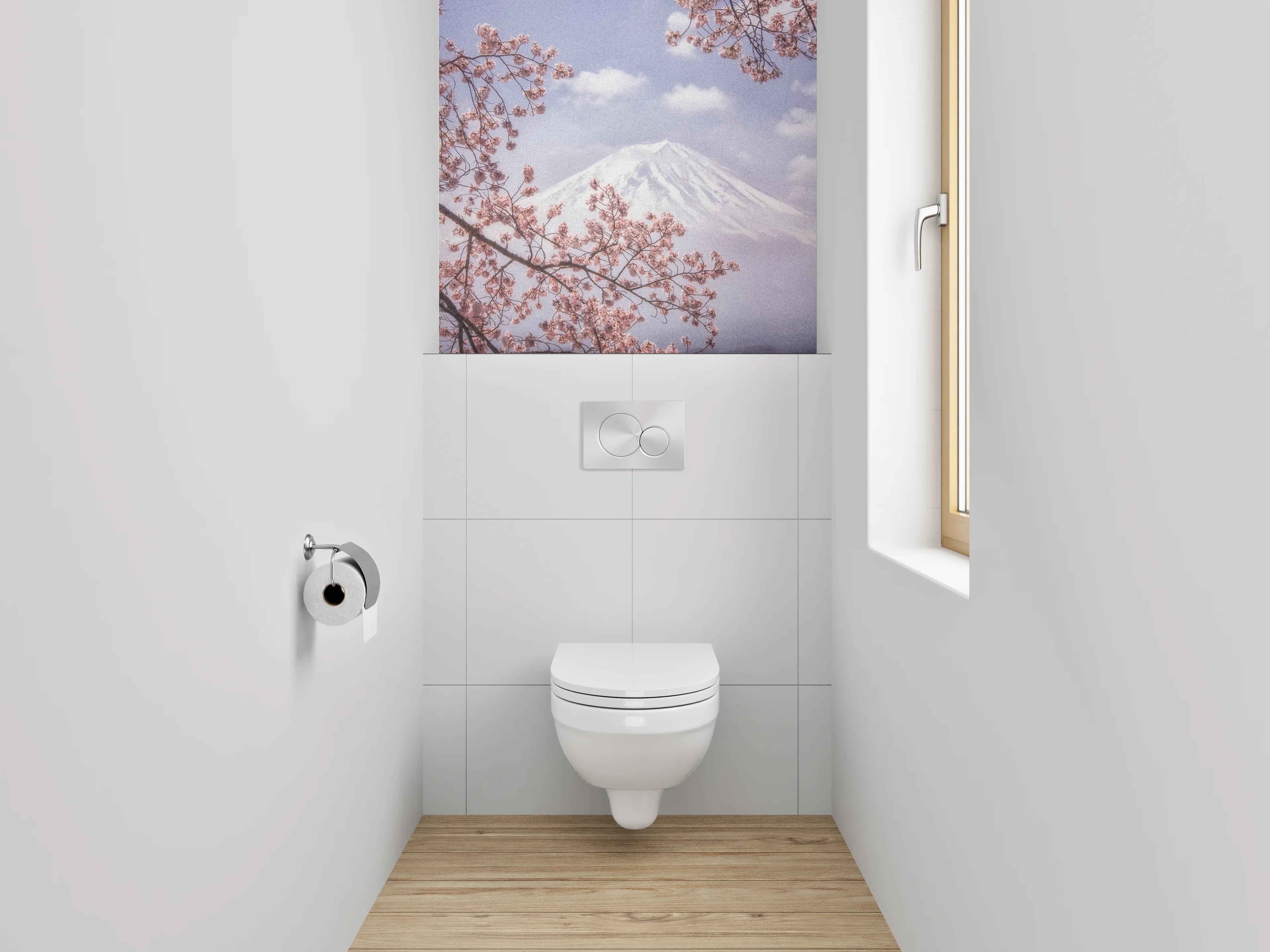 WC-Rückwand - Kirschblüten & Fuji – Japanische Idylle