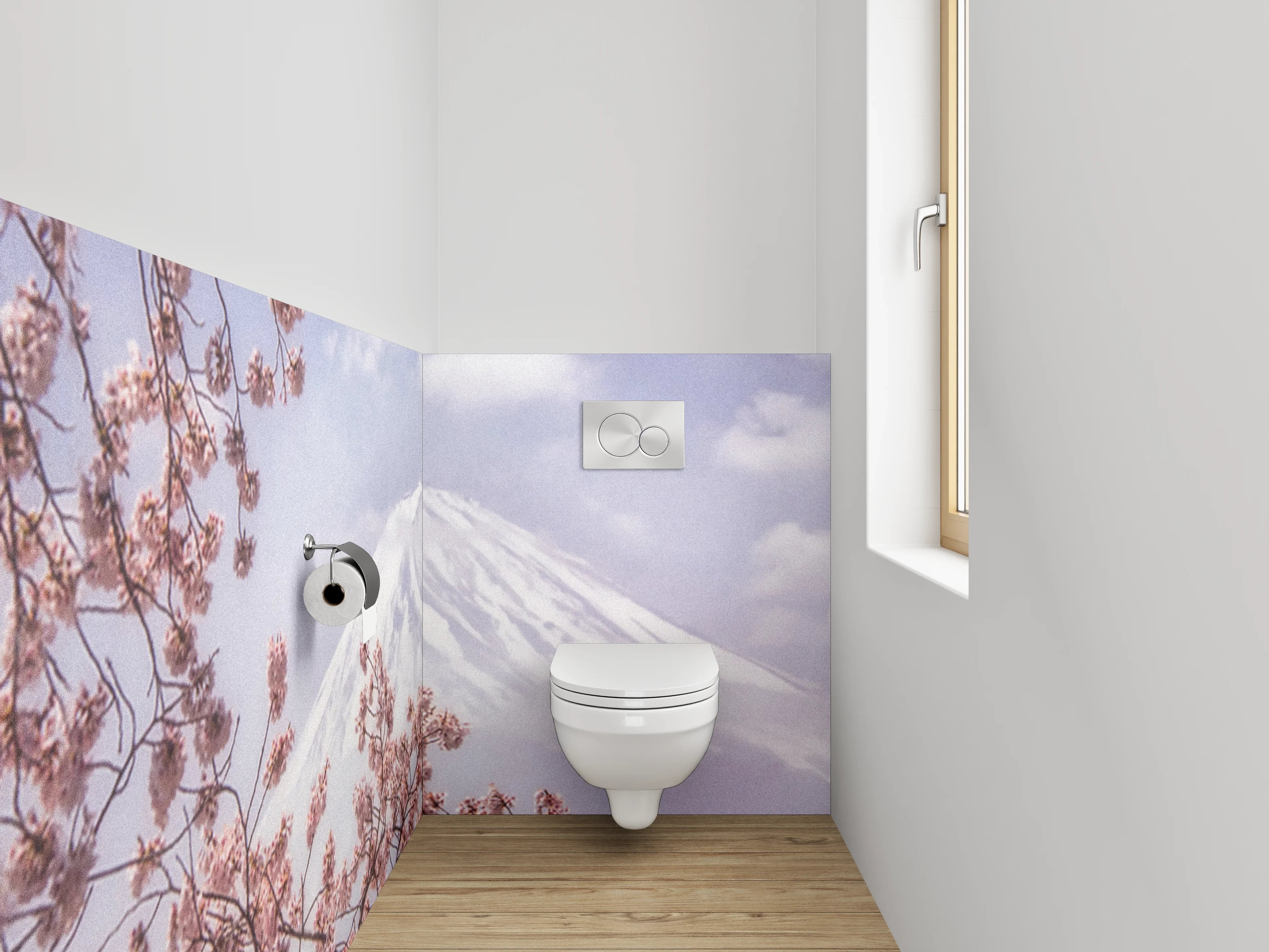 WC-Rückwand - Kirschblüten & Fuji – Japanische Idylle