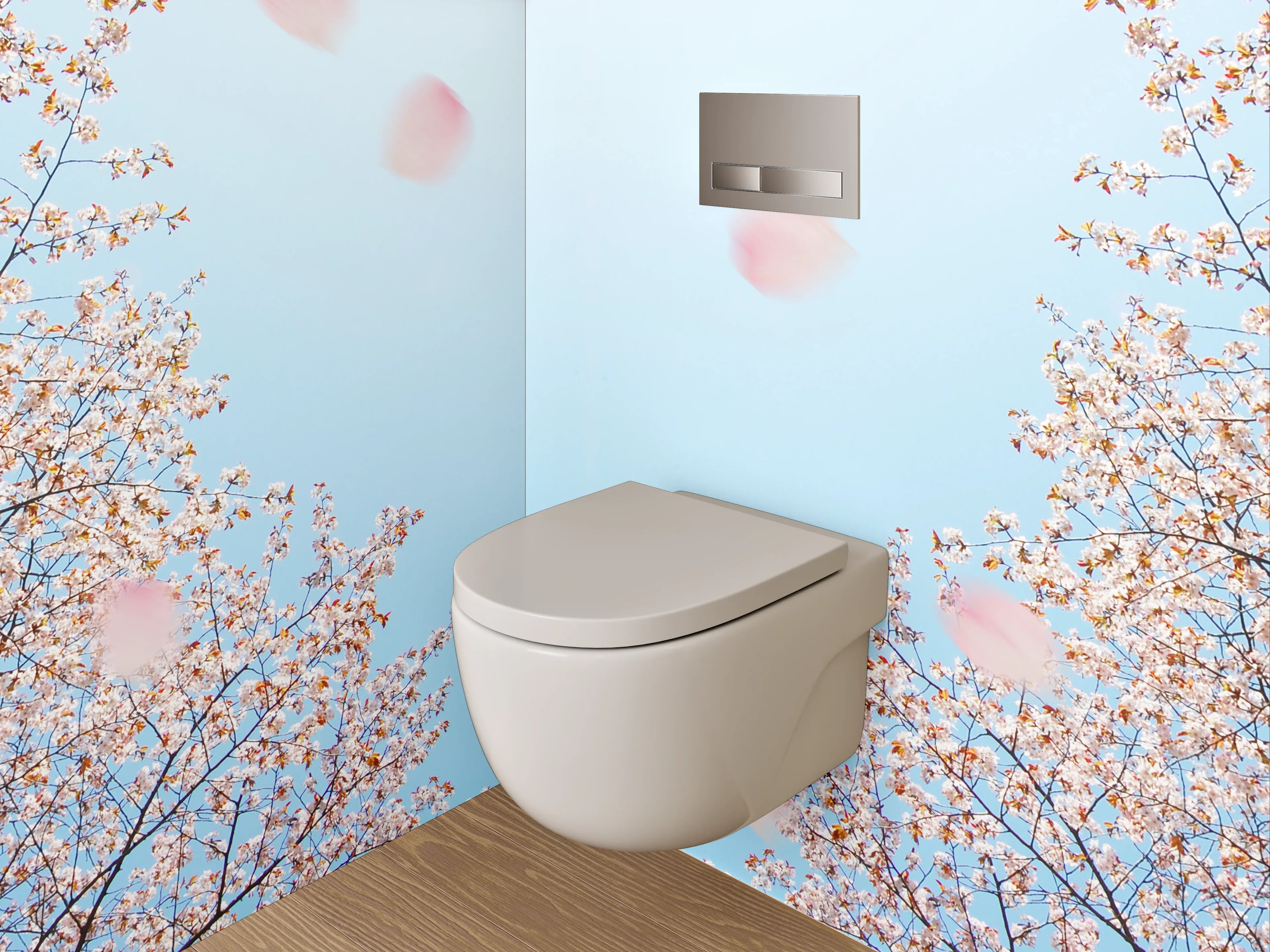 WC-Rückwand - Kirschblütenhimmel auf blauem Hintergrund
