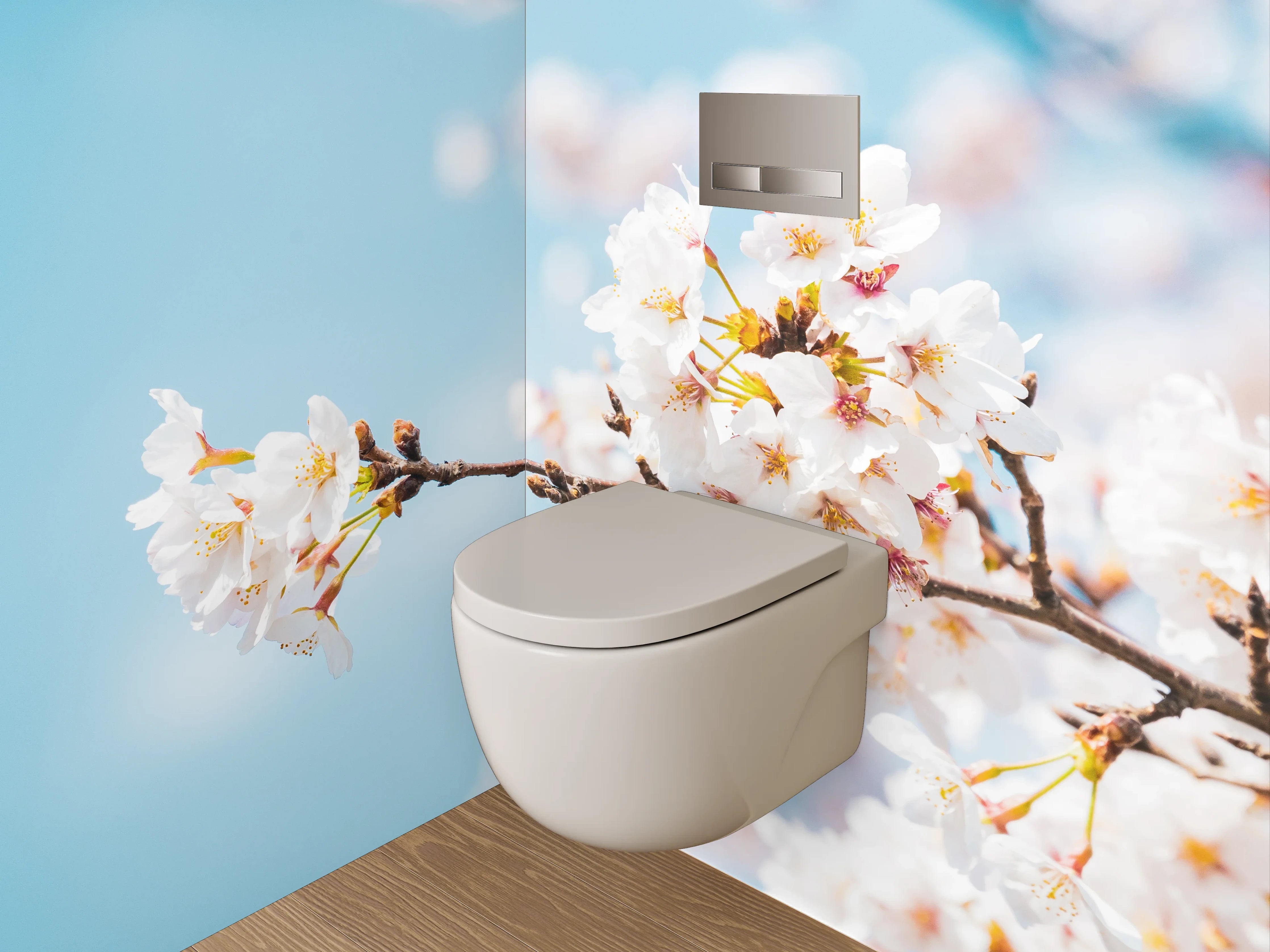 WC-Rückwand - Kirschblütenzweig vor blauem Himmel