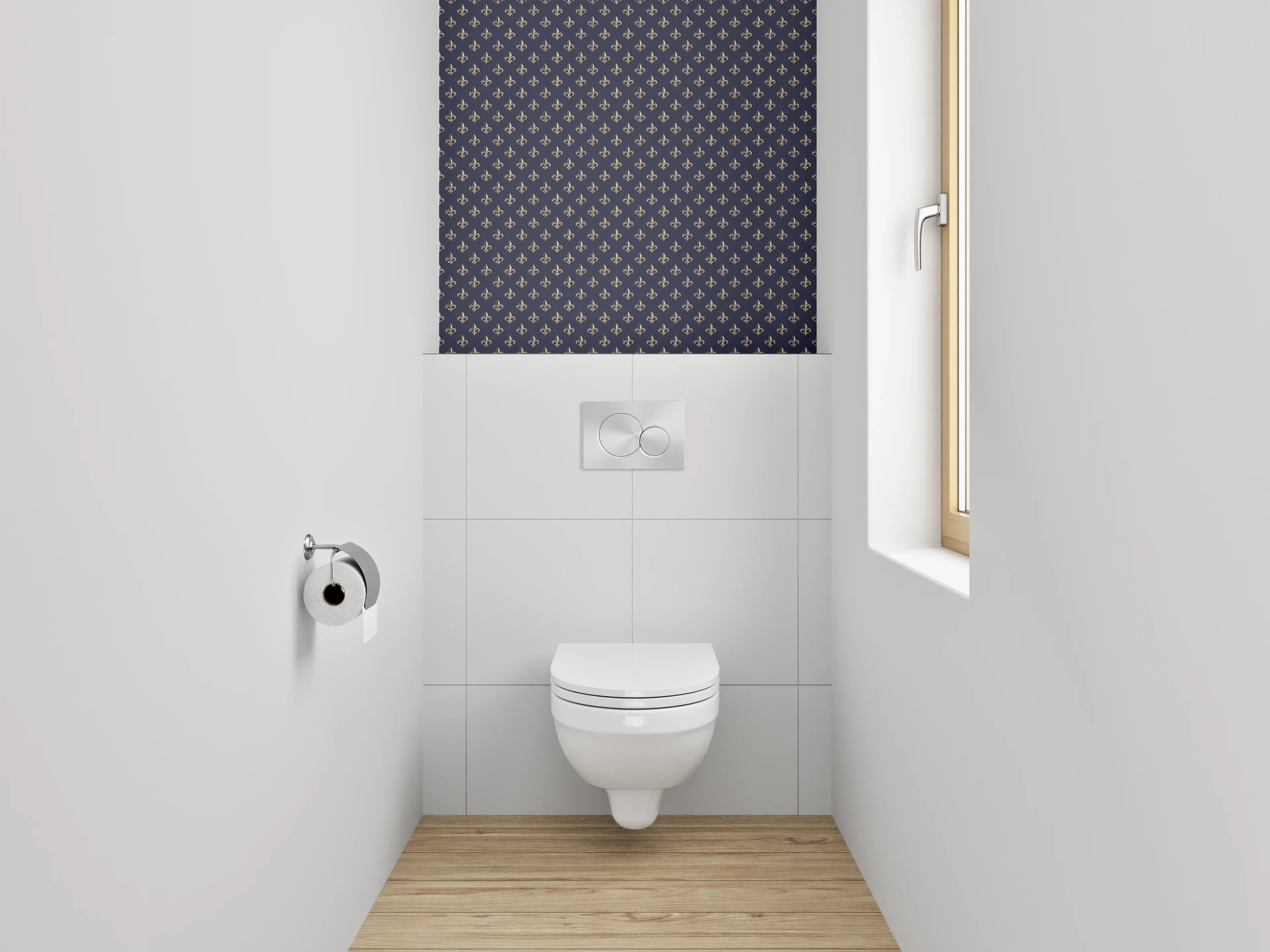 WC-Rückwand - Klassische Lilien-Muster Tapete Nachtblau