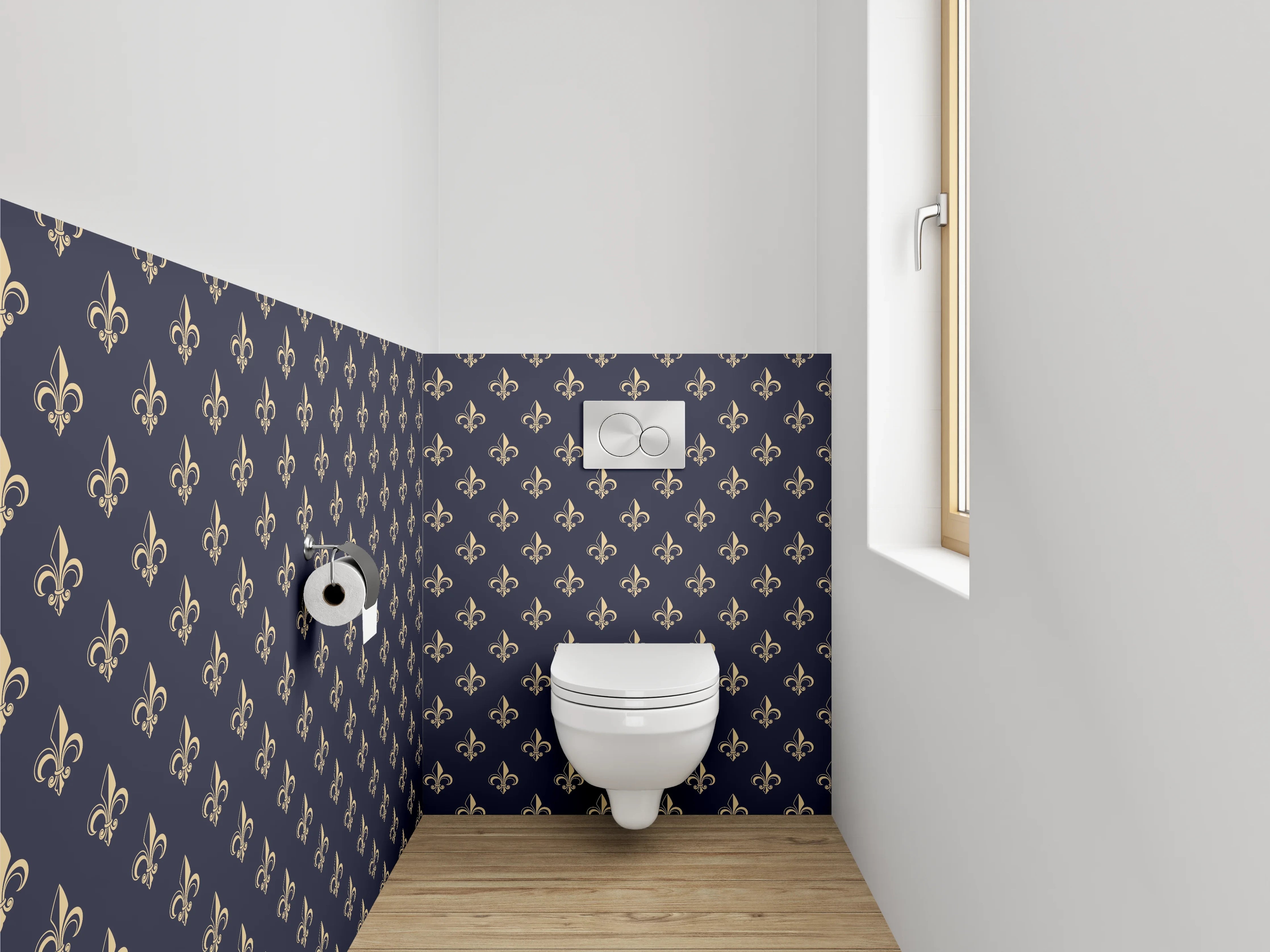 WC-Rückwand - Klassische Lilien-Muster Tapete Nachtblau