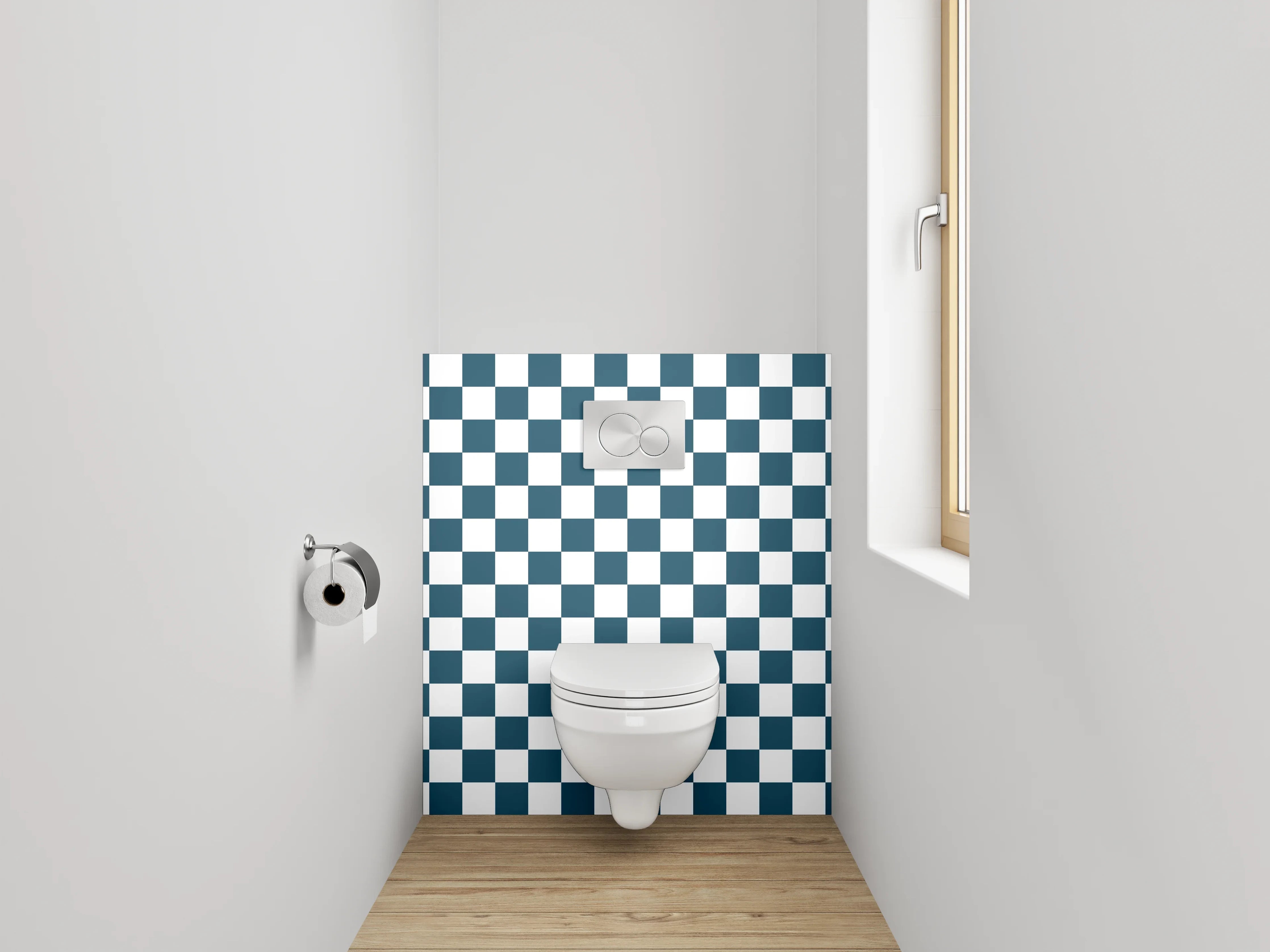 WC-Rückwand - Klassisches Kachelmuster in Blau-Weiß